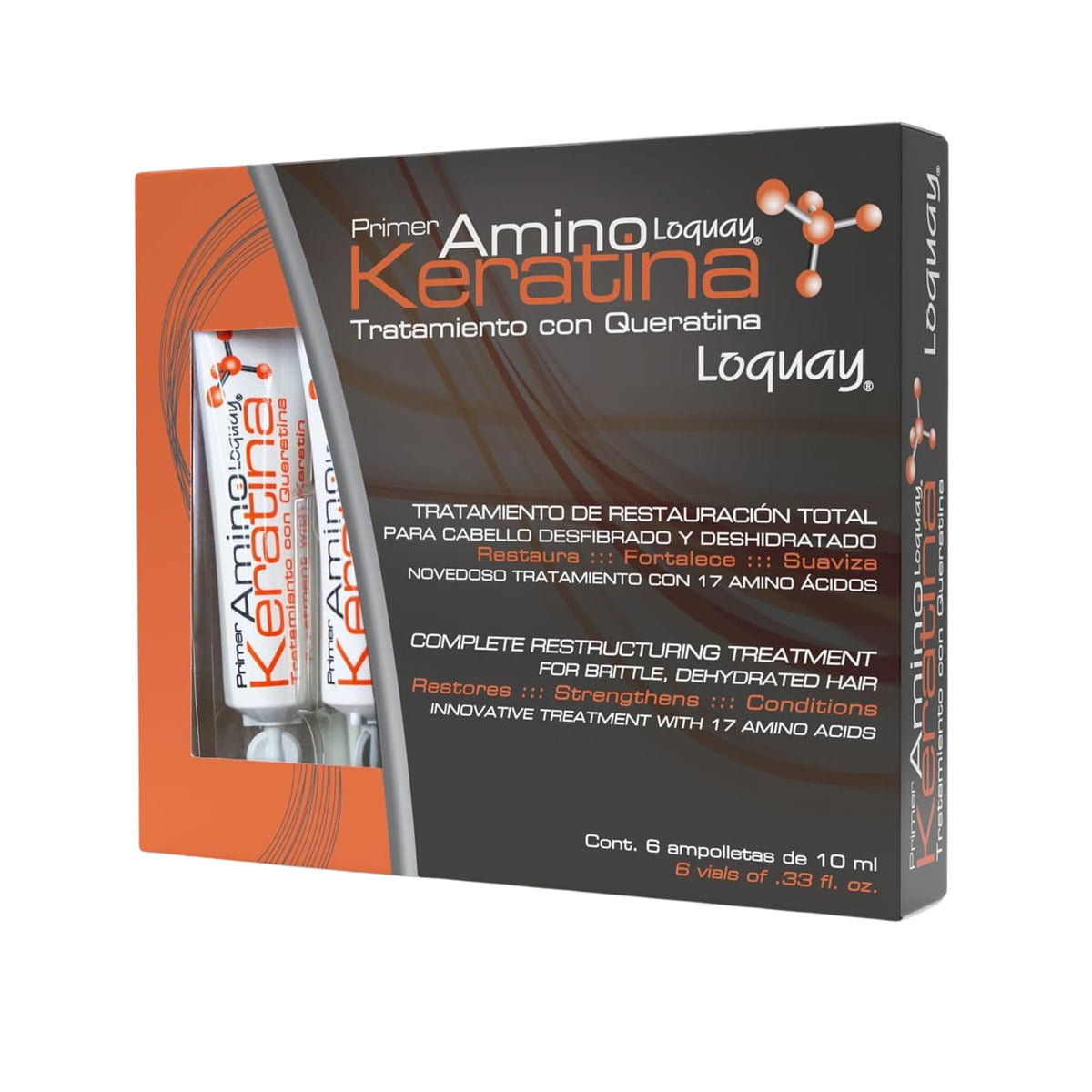 Loquay Amino Keratina Hair Ampoules - Keratin Restructuring Treatment with 17 Amino Acids - Complete Restoring Treatment for Brittle, Dehydrated Hair