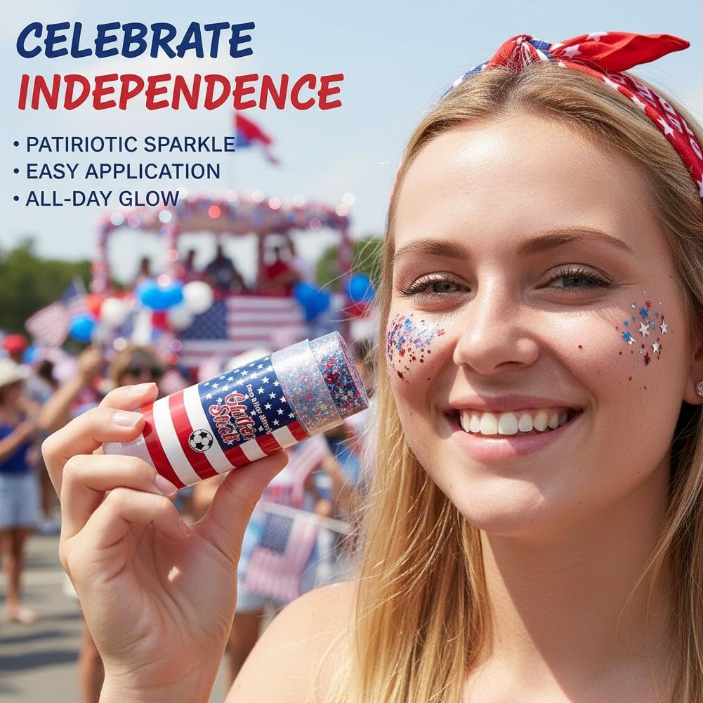 Patriotic Body Glitter Stick, 4th of July Anniversary Accessories, Waterproof Sparkling Face Hair Glitter for Fourth of July Outfit Women Kids, Red Beauty & Personal Care Prndkhn