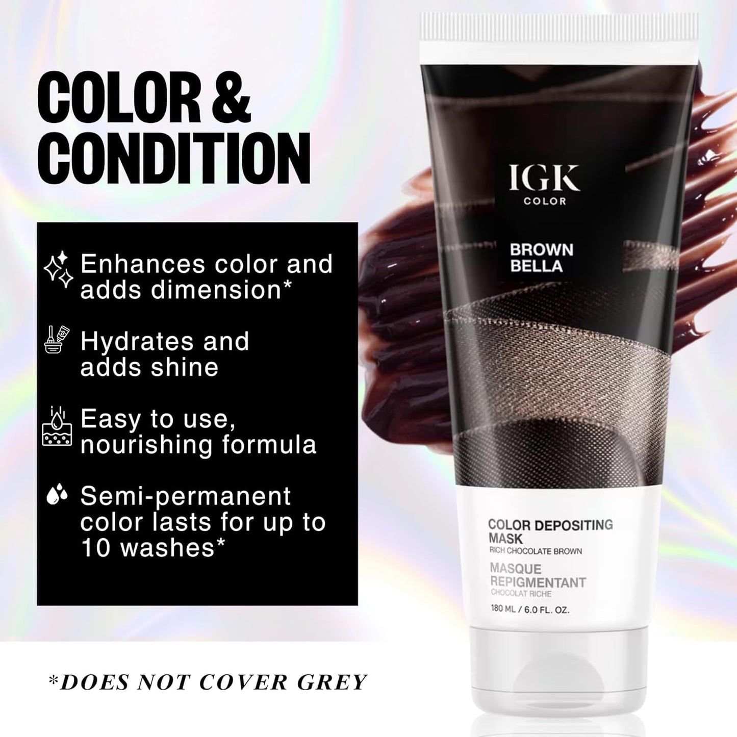 IGK Brown Bella | Chocolate Brown Hair Gloss + Color Depositing Kit | Boost Shine, Enhance Brunette Tones, Refresh Color | Semi Permanent At-Home Beauty & Personal Care IGK