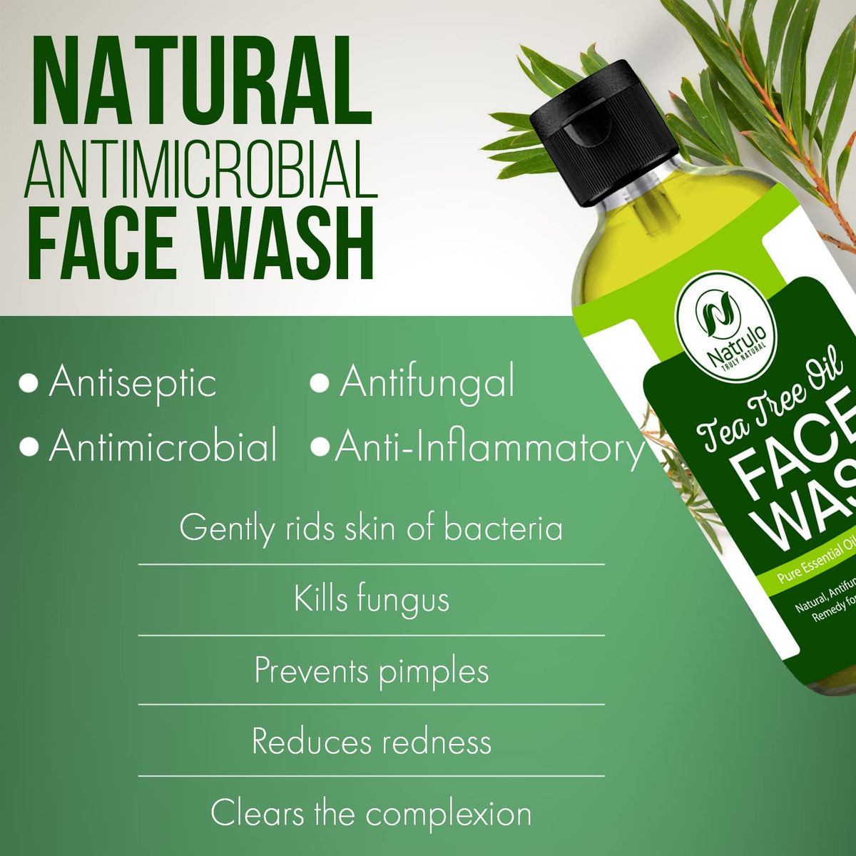 Tea Tree Oil Face Wash, 4oz - Tea Tree Soap Natural Skin Cleanser - Pure Essential Oil Infused Skincare Cleansing Face Soap, Made in USA Beauty & Personal Care Natrulo
