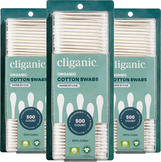 Cliganic Organic Cotton Swabs, 1500 Count - 100% Pure Natural Cotton, Chlorine-Free Hypoallergenic, Soft, Gentle & Absorbent Buds Beauty and Personal Care Cliganic Default Title