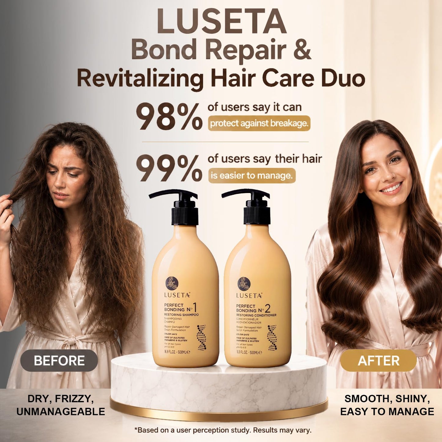 LUSETA Bond Repair & Revitalizing Shampoo and Conditioner Set for Chemically Damaged Hair. Deep Moisture to Smooth Frizz & Add Shine. Strengthens Hair Beauty & Personal Care L LUSETA