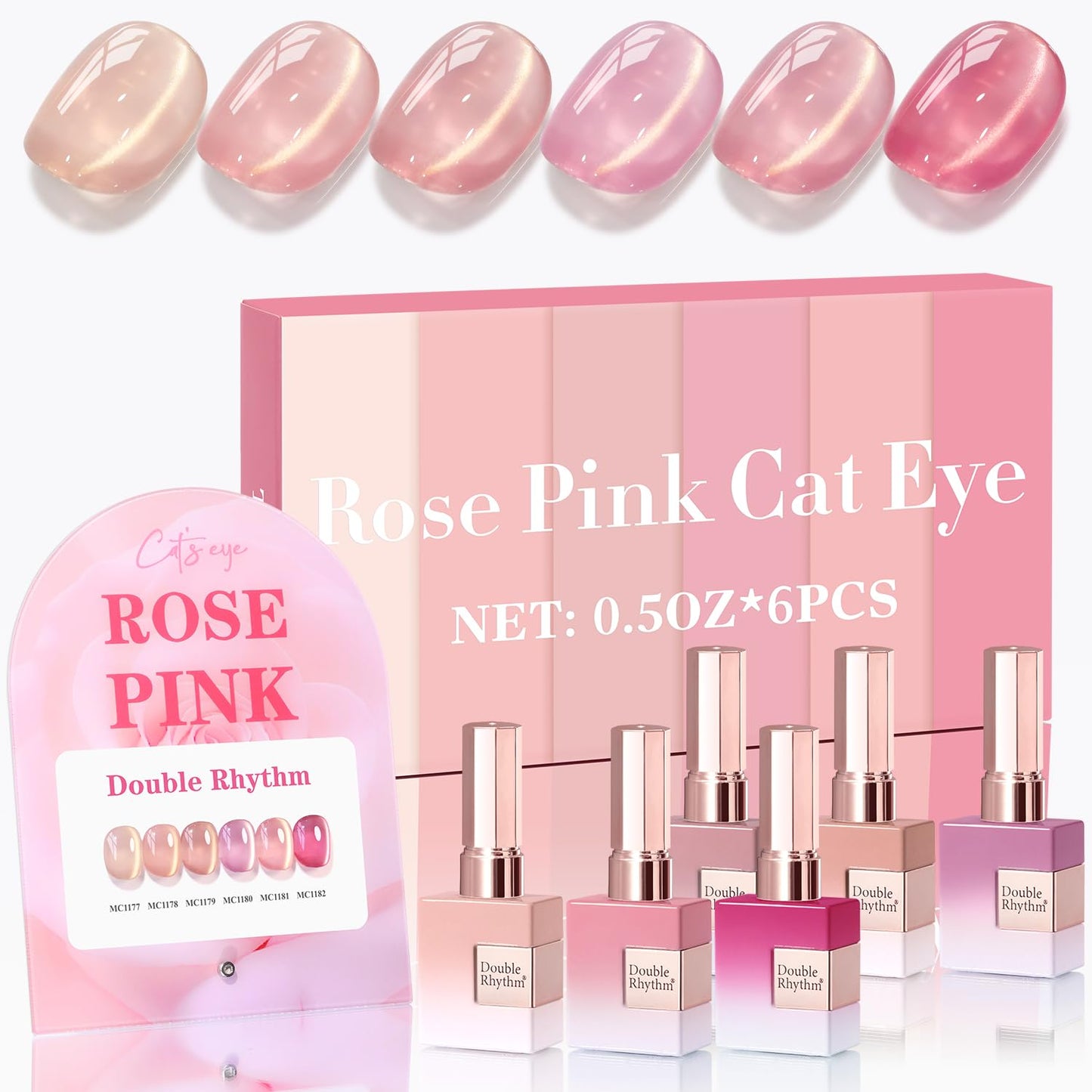 Double Rhythm Cat Eye Gel Nail Polish Set of 6 Same Color Same Bottle 0.5 Oz Shimmer Glitter with Magnet Holographic Reflective Magnetic UV Nail Beauty and Personal Care Double Rhythm Default Title