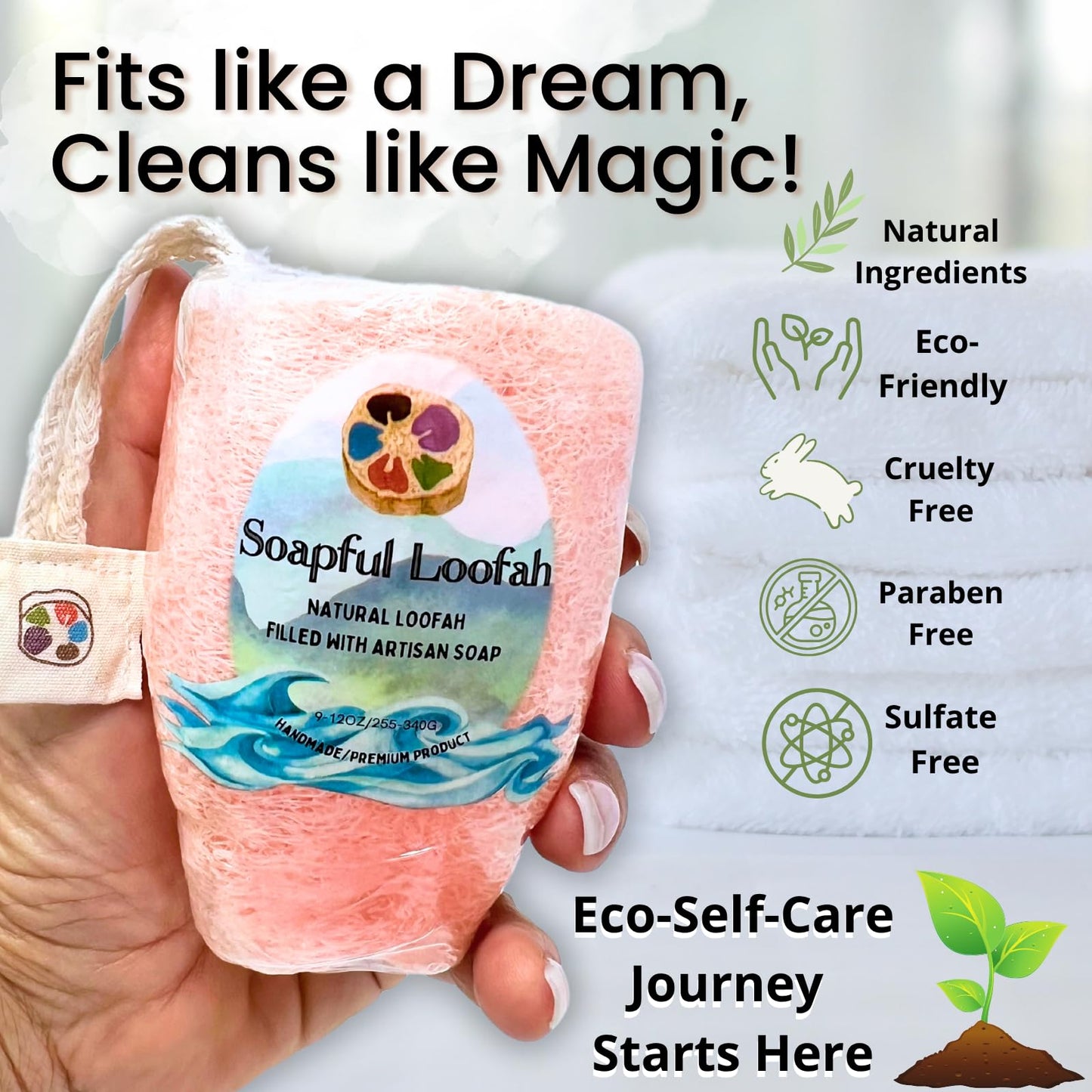 Soap Bar Loofah| Natural Loofah Sponge | Loofah Exfoliating Body Scrubber | 9-12 0z of Plumeria Scented Artisanal Handmade Natural loofah soap in a Beauty & Personal Care Soapful Loofah
