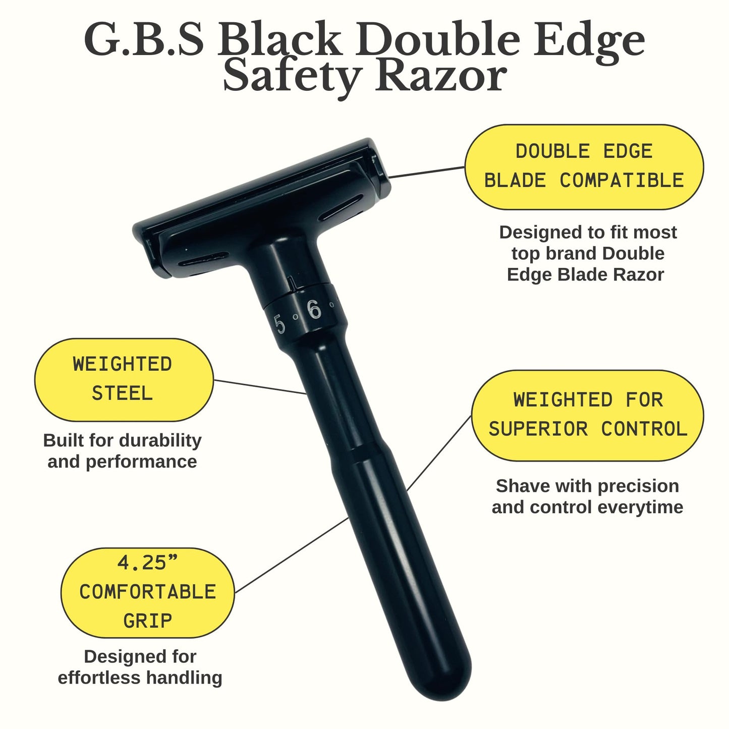 G.B.S Double Edge Safety Razor - Premium Black Steel Shaving Razor with Weighted Handle, Leather Travel Case & 10 DE Blades - Smooth, Close, Beauty and Personal Care G.B.S