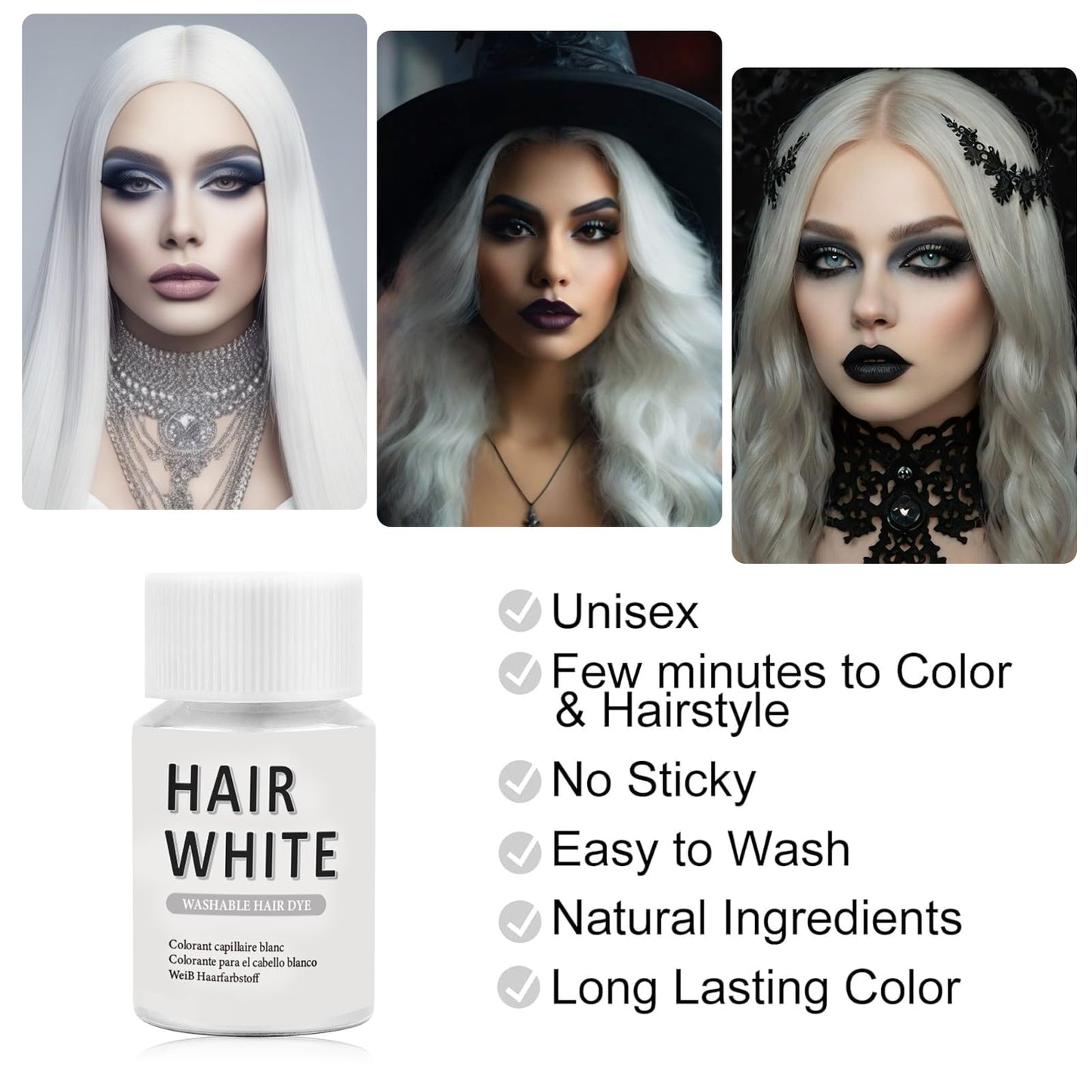 Makeup Hair White, Washable White Hair Dye for Cosplay, Halloween & Theatre - Non-Staining, Quick-Dry Formula, Idea for Dress Up Party, Santa Claus's Beauty & Personal Care LUYIMIN