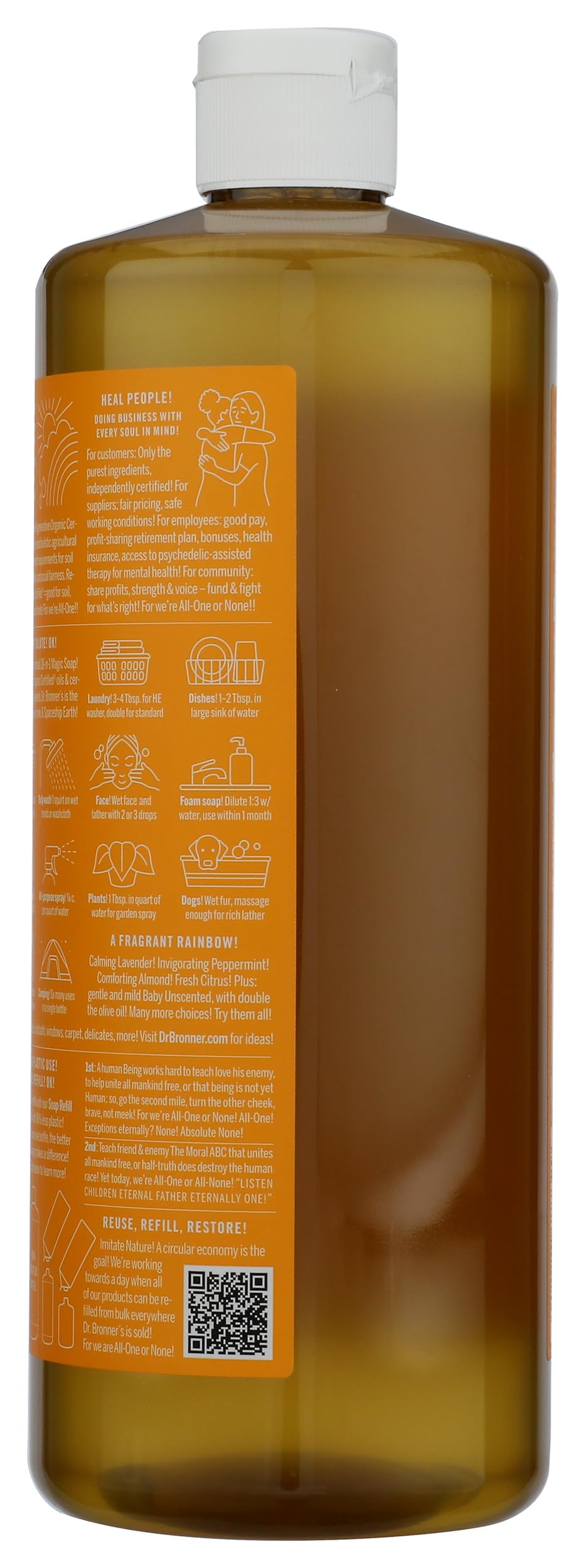 Dr Bronners, Soap Castile Liquid Citrus Orange M/W Oils Fair Trade, 32 Fl Oz Beauty & Personal Care Dr. Bronner's