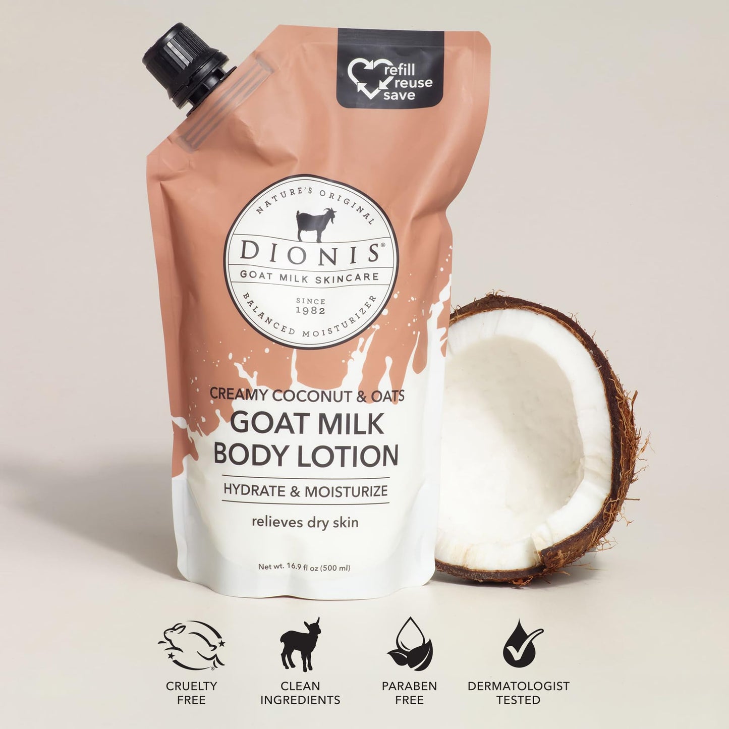 Dionis Creamy Coconut & Oats Goat Milk Body Lotion Refill Pouch, 20 Fl Oz (Pack of 1) Beauty & Personal Care Dionis