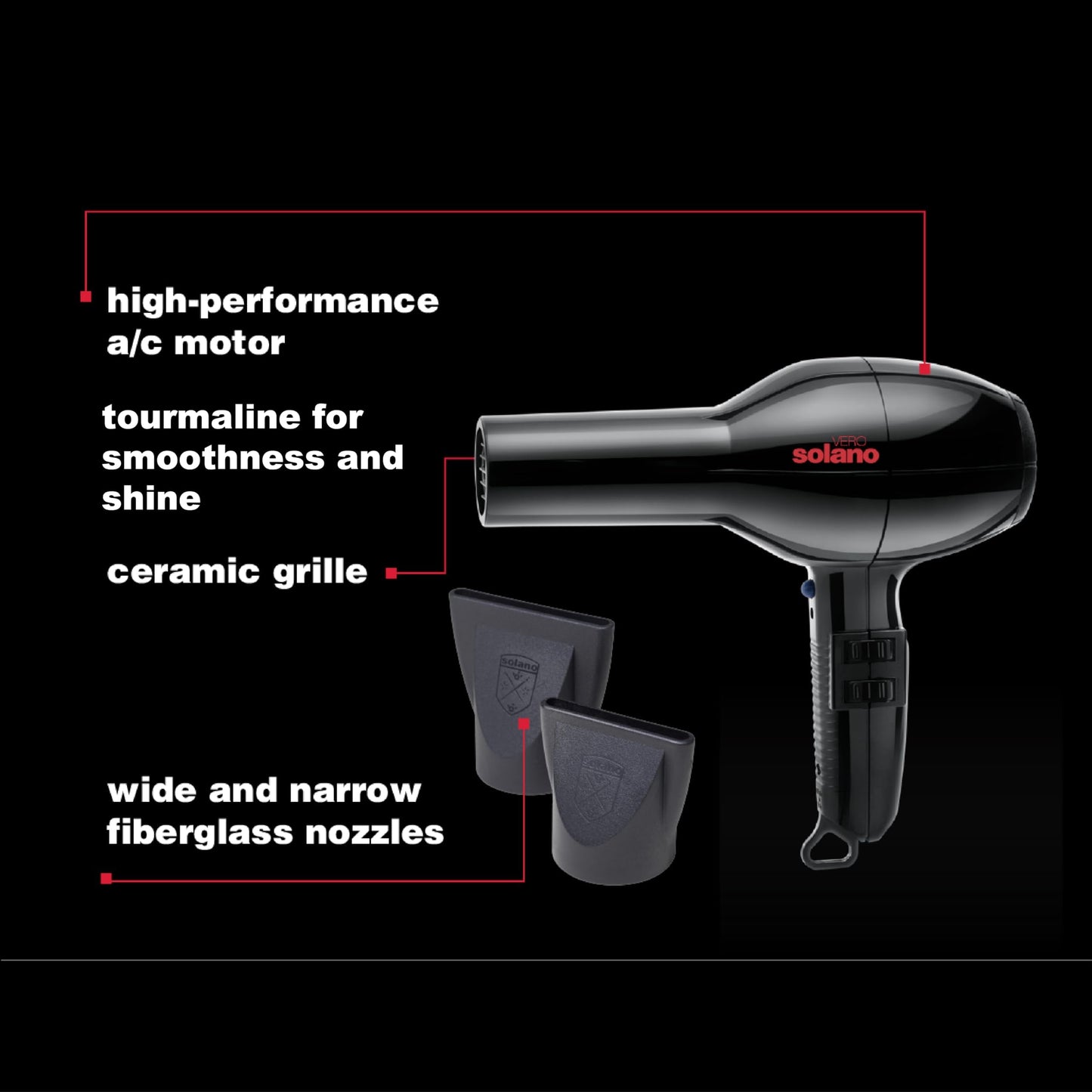 Solano Vero Ceramic Ionic Hair Dryer | Anti-Frizz + Smoothness + Shine | 1600W High Performance Ceramic Blow Dryer | Lightweight Speed Hair Dryer | Beauty & Personal Care Solano