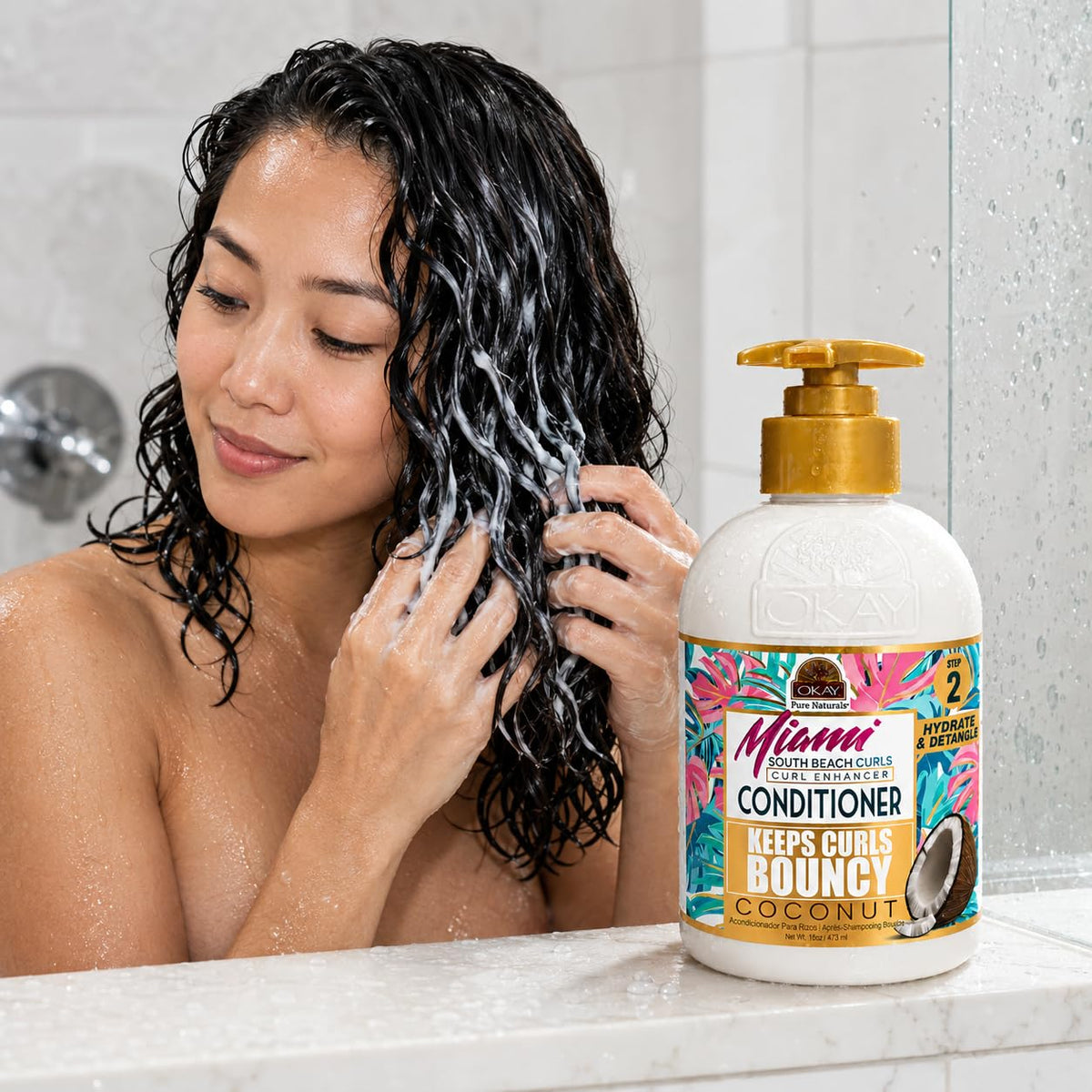 OKAY Miami South Beach Curls Curl Enhancer Conditioner, 12 oz - Moisturizing & Defining Conditioner for Curly, Wavy & Textured Hair, Frizz Control,