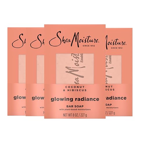 SheaMoisture Bar Soap Coconut and Hibiscus 4 Count Glowing Radiance Glowing Radiance bar soap with 24h shea moisture nutrients for Healthy, Glowing Beauty & Personal Care Shea Moisture