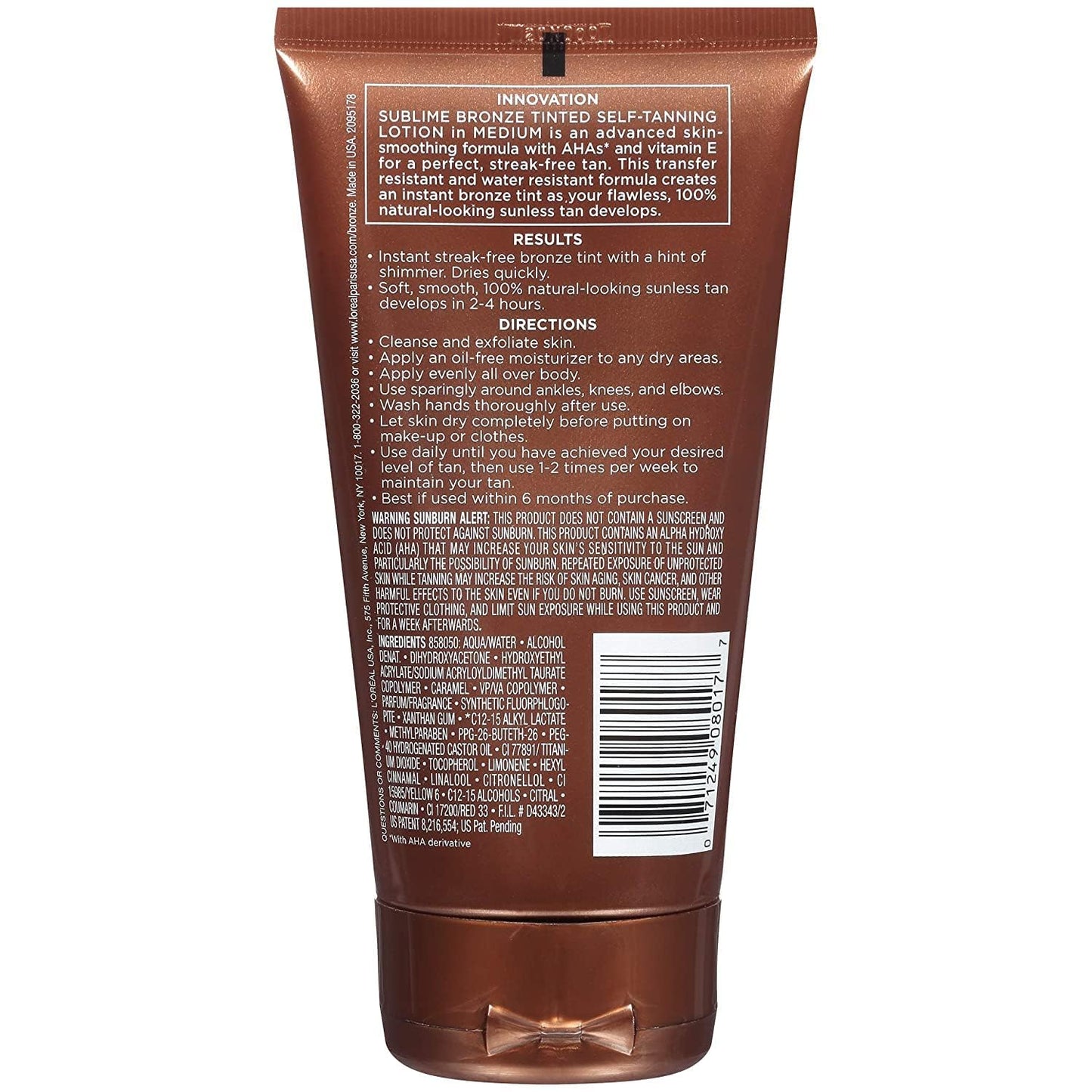L'Oreal SUBLIME BRONZE Tinted Self-Tanning Lotion Medium Natural Tan 5 oz Beauty & Personal Care L'Oreal Paris
