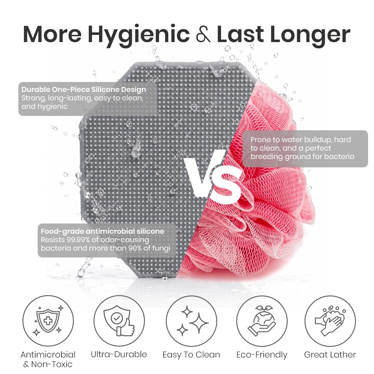 Silicone Body Scrubber for Shower, Silicone Shower Scrubber Body Brush, Body Scrubber with Soft Silicone Bristles, Bath Scrubber for Body, Bath Beauty and Personal Care RUBY VIBE CO