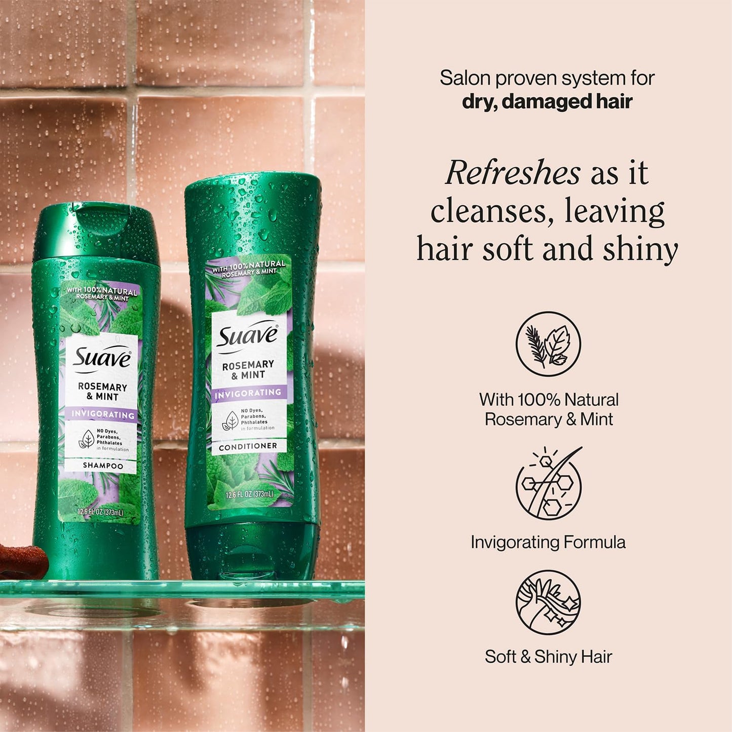 Suave Shampoo and Conditioner, Rosemary & Mint - Invigorating Formula with 100% Natural Essential Oils, 12.6 Oz Ea Beauty & Personal Care Suave