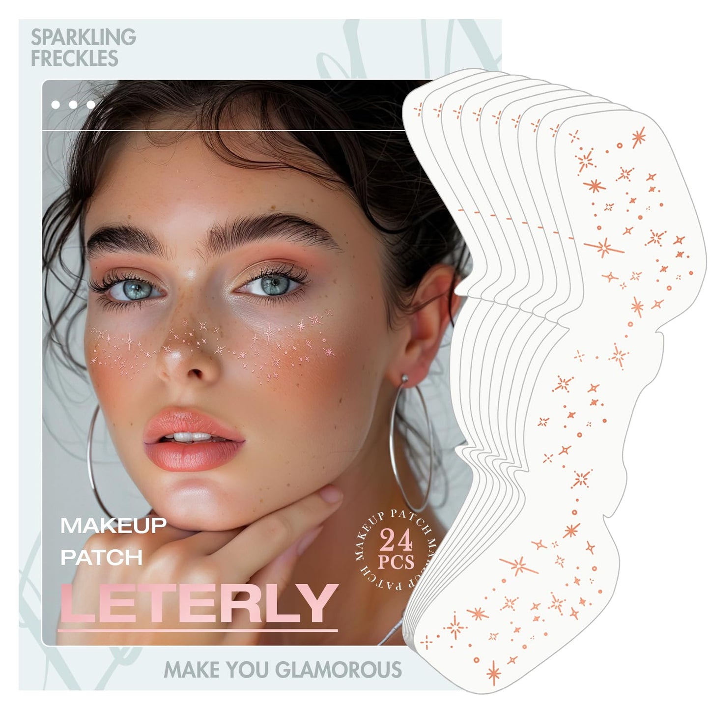 Leterly 24 Pcs Glitter Freckles Face Tattoo,Rose Gold Face Glitter Makeup Patches Cute Sparkle Freckles Patches Waterproof Makeup Speckles for Face Beauty & Personal Care Leterly