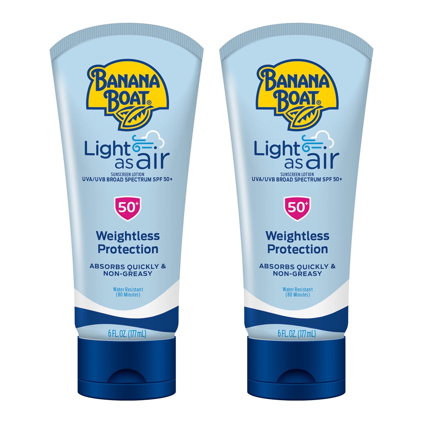 Banana Boat Light As Air Sunscreen Lotion SPF 50 Twin Pack | Lightweight & Non-Greasy Lotion Sunscreen SPF 50, Sunblock, Oxybenzone Free, 6oz each Beauty & Personal Care Banana Boat