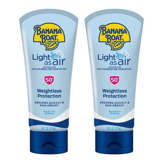 Banana Boat Light As Air Sunscreen Lotion SPF 50 Twin Pack | Lightweight & Non-Greasy Lotion Sunscreen SPF 50, Sunblock, Oxybenzone Free, 6oz each Beauty & Personal Care Banana Boat