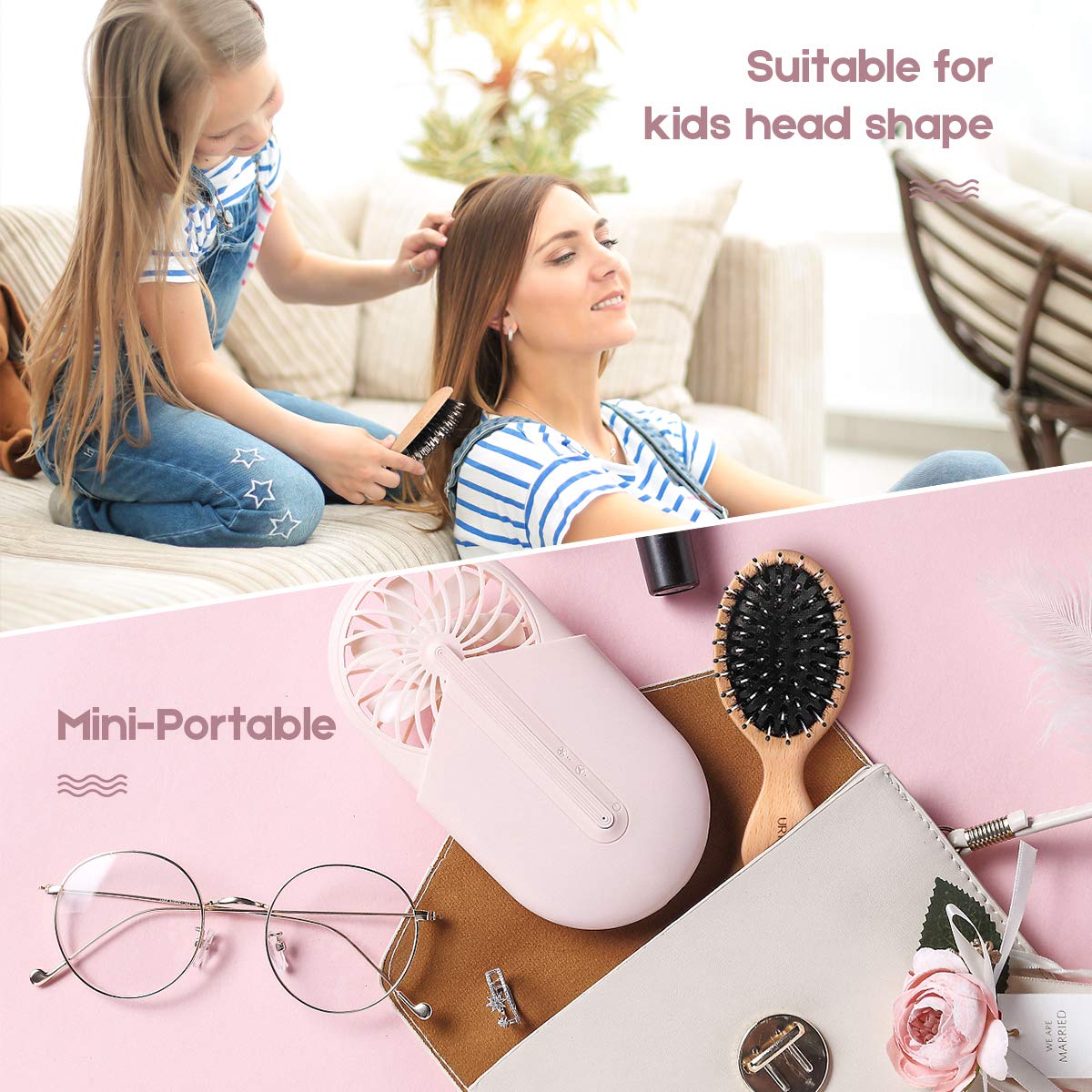 Boar Bristle Hair Brush and Comb Set for Women Men Kids, Best Natural Wooden Paddle Hairbrush and Small Travel Styling Brush for Wet or Dry Hair Beauty & Personal Care URTHEONE