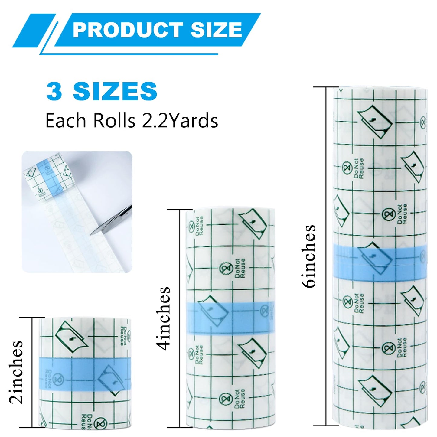 Emalla 3 Rolls Second Skin Tattoo Cover, Waterproof Tattoo Aftercare Bandage Breathable Tattoo Cover Up Patch Tape Tattoo Film 2", 4", 6" x 2.2 Yard Beauty and Personal Care Emalla