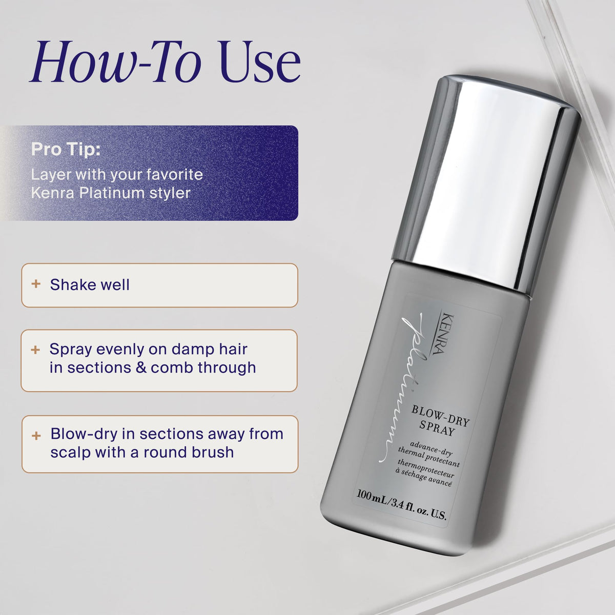 Kenra Professional Platinum Blow-Dry Spray | Time-Saving Heat Protectant | Detangles, Smooths, and Softens | Eliminates Frizz & Resists Humidity |