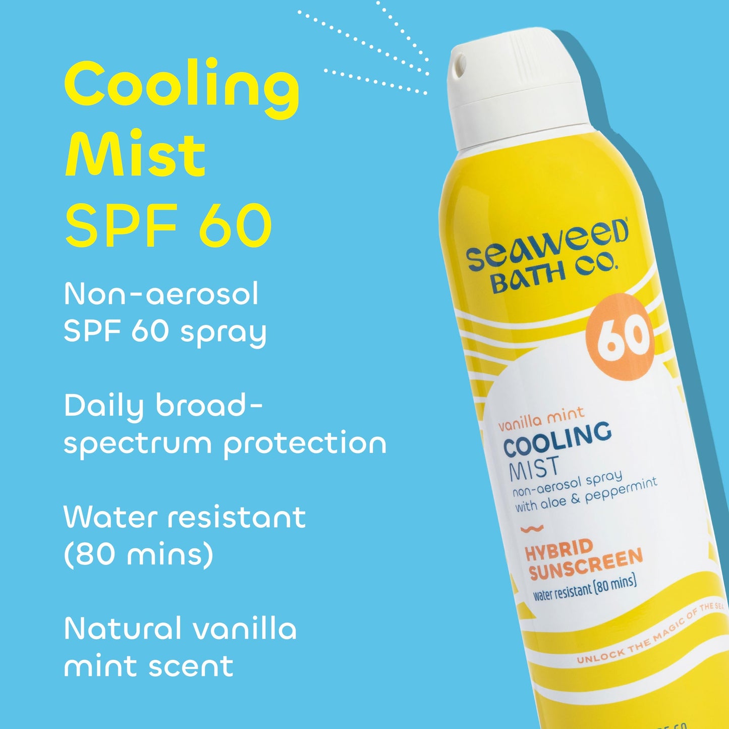 Seaweed Bath Co. Cooling Mist SPF 60 Sport Broad Spectrum Hybrid Sunscreen Spray, 6 Ounce, Sustainably Harvested Seaweed, Aloe, Peppermint Beauty & Personal Care The Seaweed Bath Co.