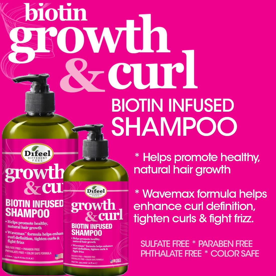 Difeel Biotin Shampoo & Conditioner 24oz Gift Set -Hair Growth & Curl Defining and for Curly - Paraben , Sulfate Free, Phthalate - Unisex Beauty & Personal Care Difeel