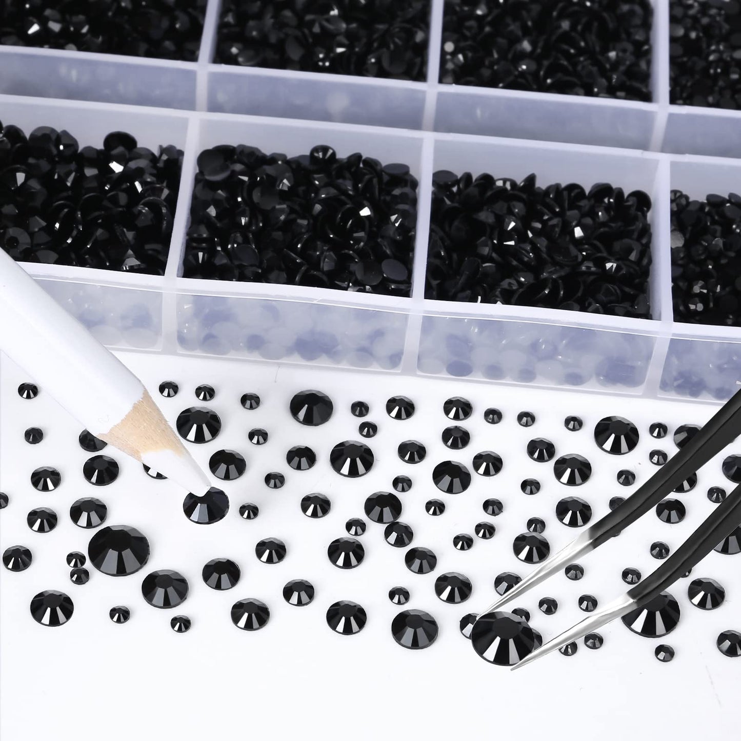 QPRETTY DU 10400 Black Rhinestones, Jelly Resin Crystals for Nails, Flatback Non Hotfix DIY Crystals with 15 cm Pencil Sharpener and Tweezer & Picker Beauty & Personal Care QPRETTY DU