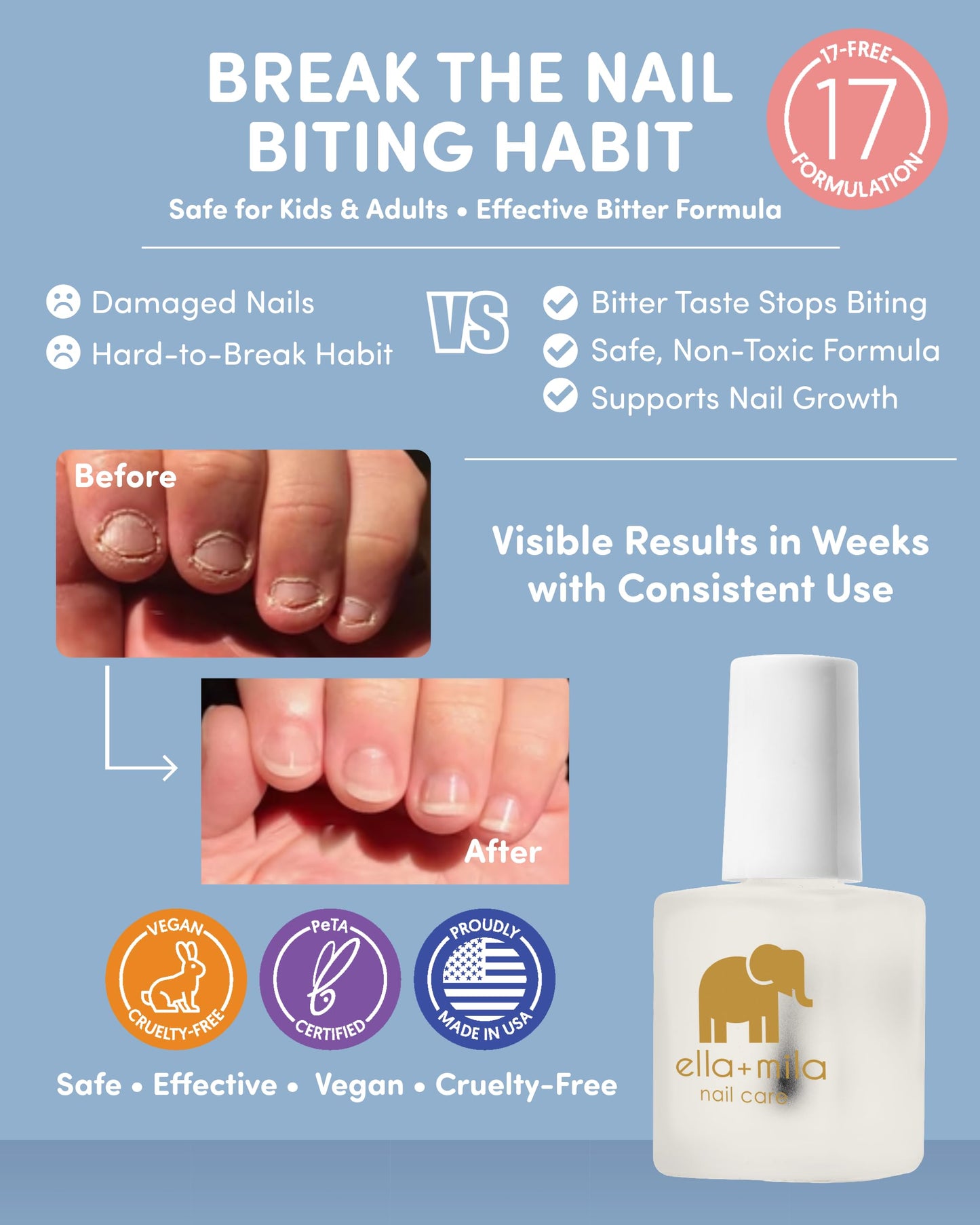 ella+mila No Bite Nail Polish - Kids Nail Biting & Thumb Sucking Prevention Beauty and Personal Care ella+mila