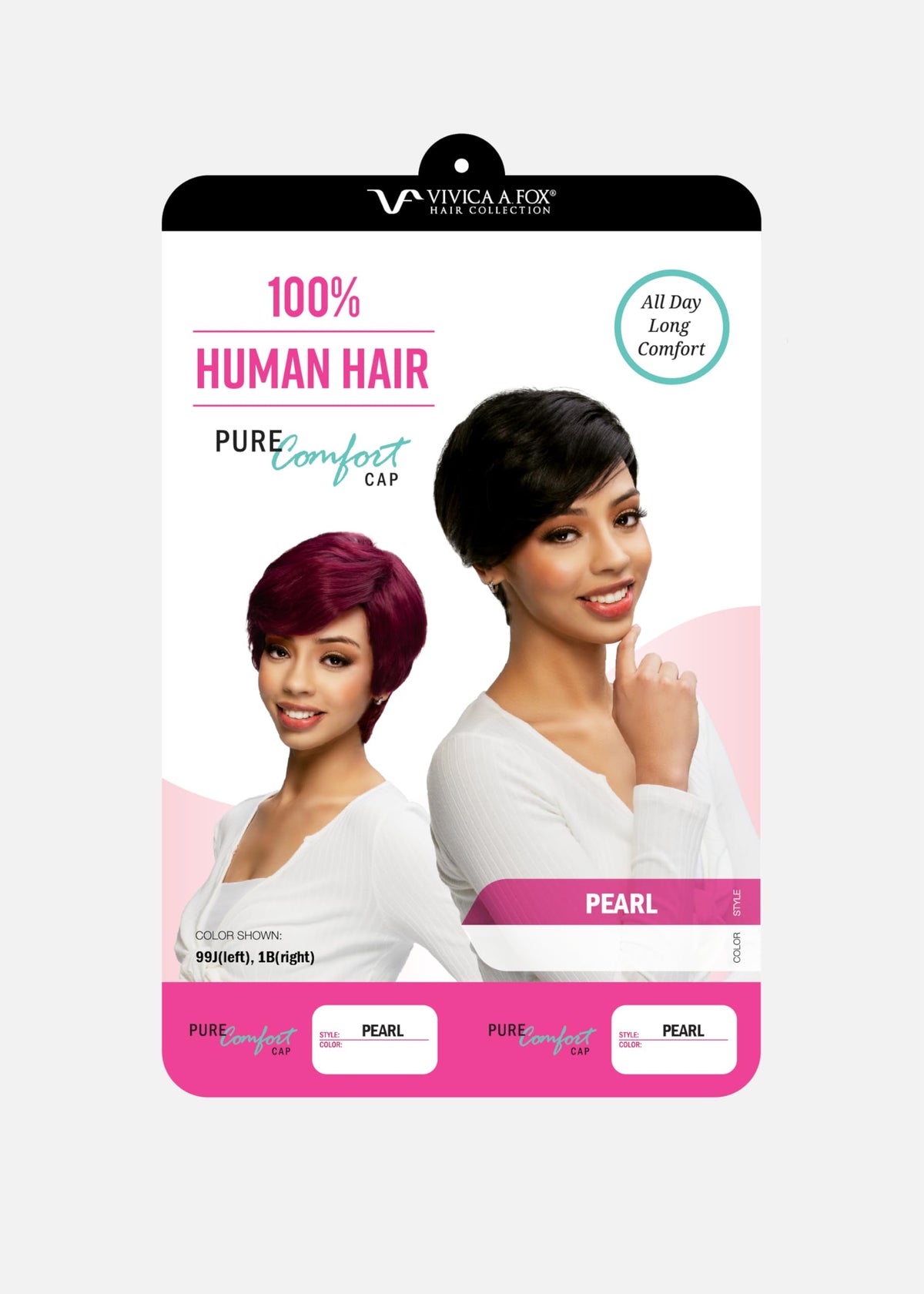 Vivica A. Fox PEARL, Pure Comfort Cap, Human Hair, Short Long Layered Pixie Cut Style Full Wig (1 Jet Black)