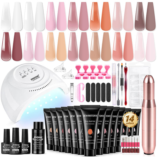 JEWHITENY 14 pcs Poly Gel Nail Extension Kit With Drill Machine U V Nail Light ALL In One Polygel Starter Kit Beauty and Personal Care JEWHITENY Default Title