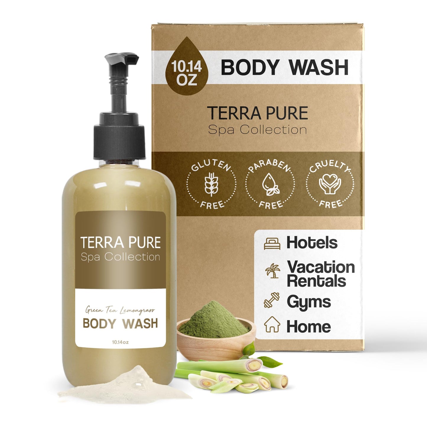 Terra Pure Body Wash | Spa Collection | Hotel Amenities in Pump Bottle | 10.14 oz. / 300 ml (Single Bottle) Beauty & Personal Care Terra Pure