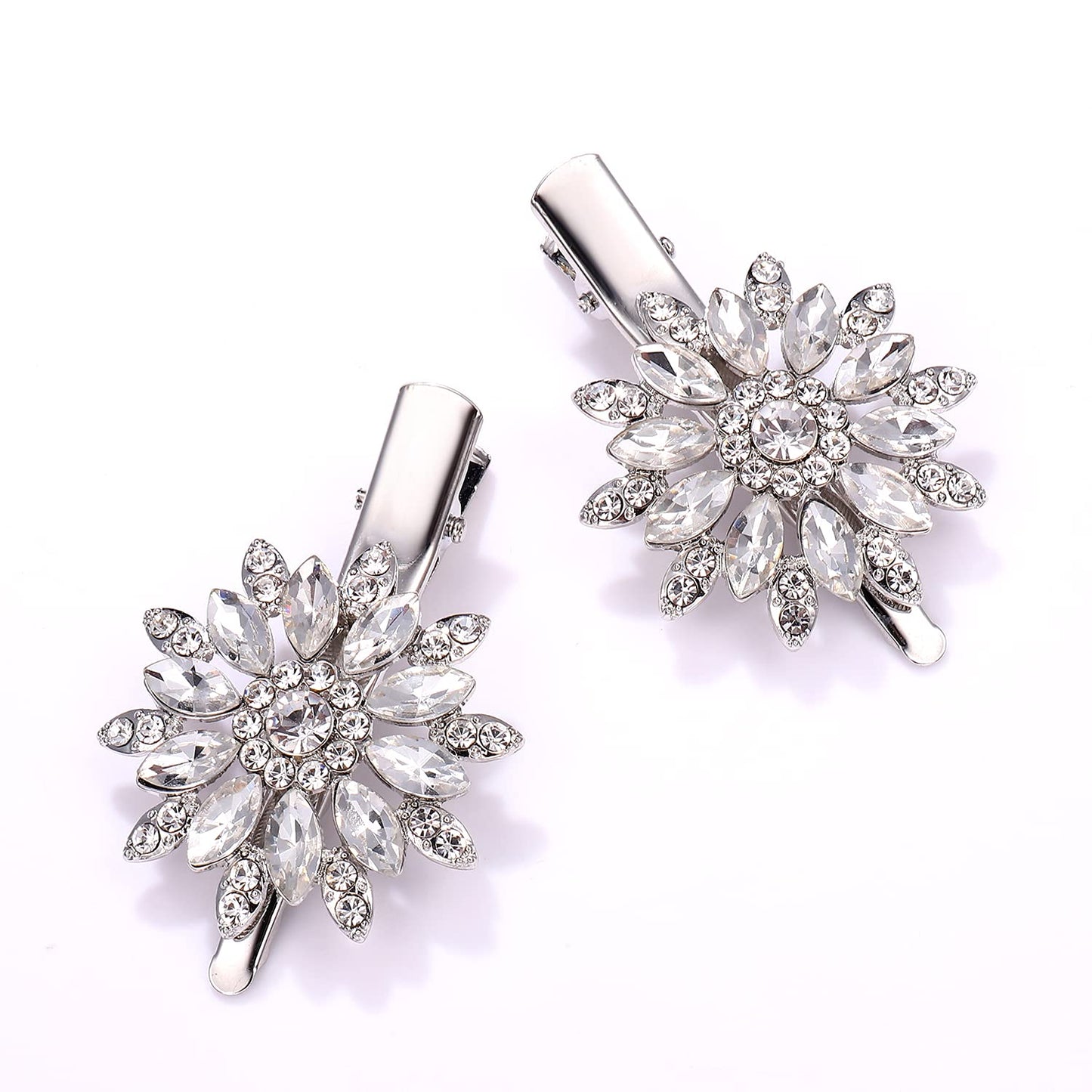 Crystal Hair Clips Large Sparkle Rhinestone Flower Design Alligator Metal Clip Non-Slip Floral Duckbill Hairpins Bling French Fancy Hair Barrettes Beauty & Personal Care HSWE