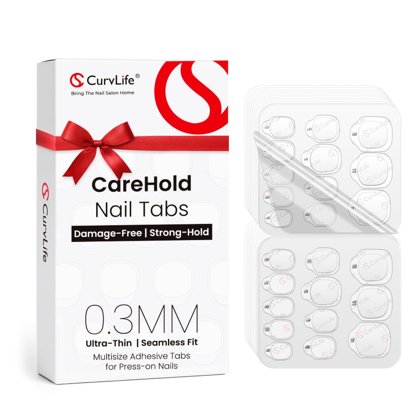 Curvlife CareHold Strong Hold Nail Adhesive Tabs for Valentine Press On Nails - 10 Sheets 240pcs 12 Sizes, 0.3mm Ultra Thin Waterproof Breathable Nail Beauty and Personal Care CurvLife Default Title