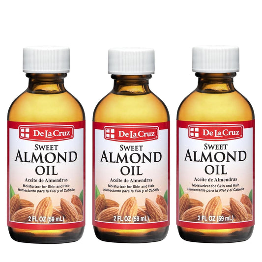 De La Cruz Sweet Almond Oil, Natural Hair and Skin Moisturizer, 3-Pack of 2 FL Oz Glass Bottles Beauty & Personal Care De La Cruz