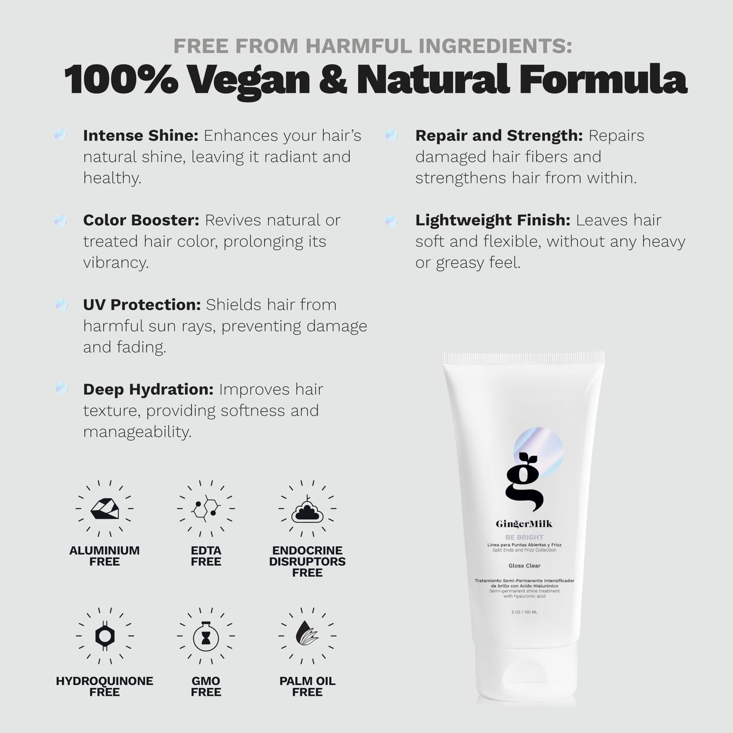 Ginger Milk Hair Gloss Clear Shine and Color-Enhancing Treatment with Hyaluronic Acid, Semi-Permanent Color for Dull & Dry Hair Sulfate Free | BE Beauty & Personal Care Ginger Milk Natural Care