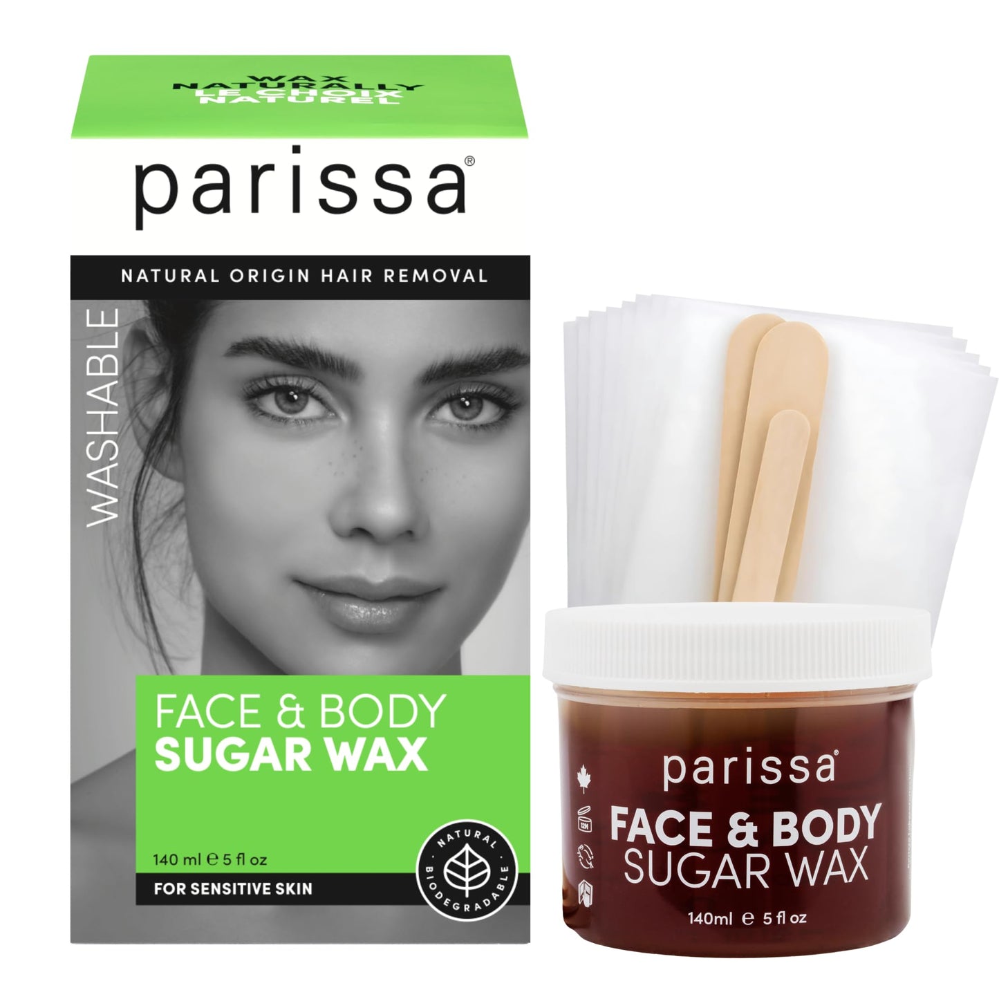 Parissa Natural Sugar Wax Kit for Face, Lip & Body - Hair Removal Wax for Fine to Medium Hair, Microwavable, Water-Washable, Reusable Strips, 140 ml Beauty and Personal Care Parissa