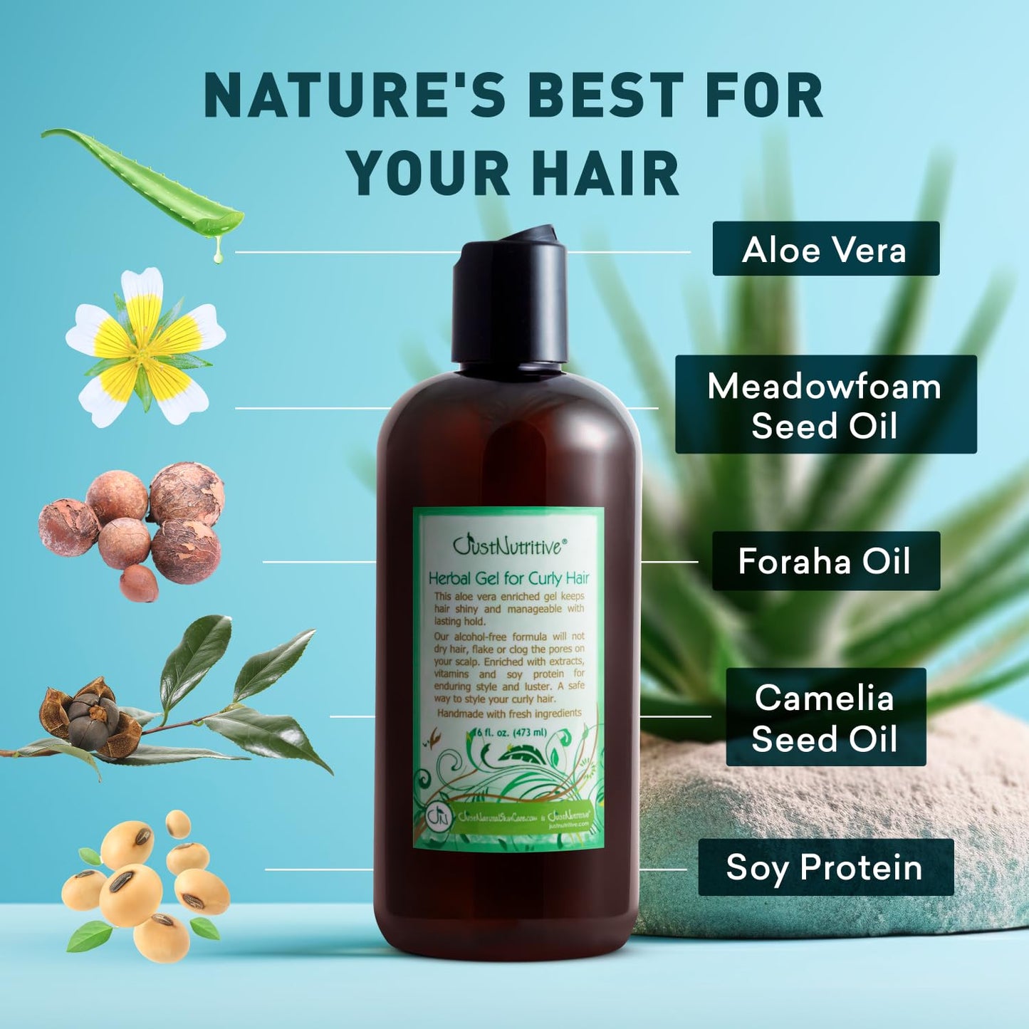 Just Nutritive Herbal Gel for Curly Hair | Frizzy Hair Styling and Conditioning Gel | 16 Oz Beauty & Personal Care Just Nutritive
