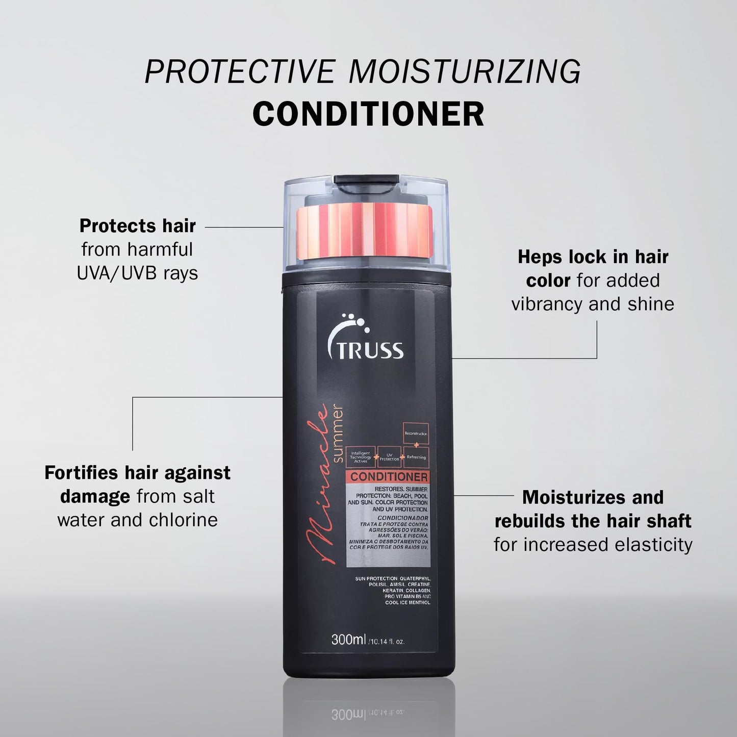 TRUSS Miracle Summer Conditioner - Moisturizing Conditioner, Protects Hair From Sun, UV, Ocean & Pool Water, Adds Shine, Prevents Color Fading - All Beauty & Personal Care TRUSS