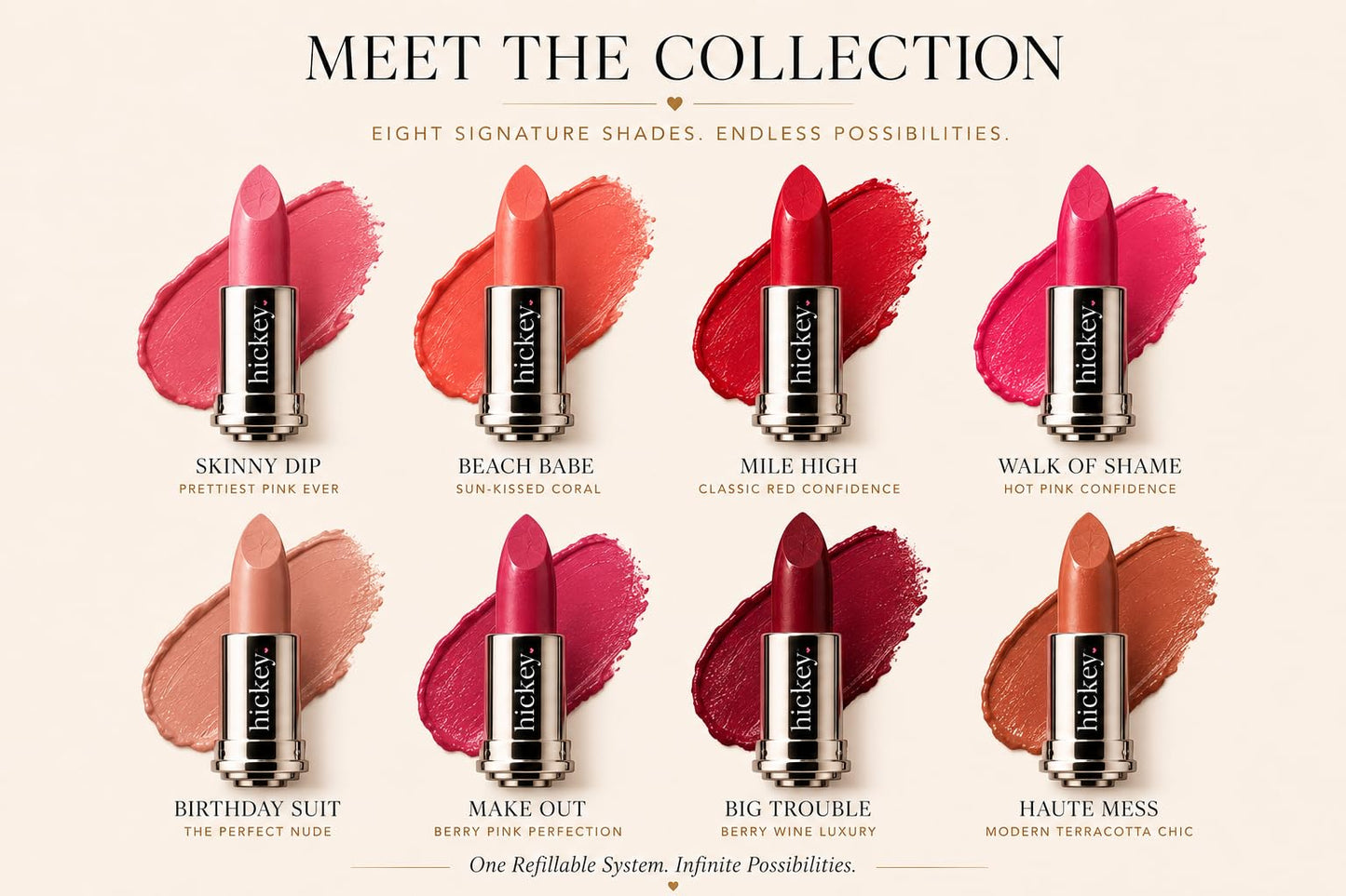 Hickey Lipstick The Vault Collection - 8 Piece Refill Set - (Mile High, Birthday Suit, Walk of Shame, Skinny Dip, Beach Babe, Big Trouble & More) - Beauty & Personal Care Hickey