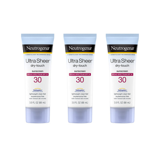 Neutrogena Ultra Sheer Dry-Touch Water Resistant and Non-Greasy Sunscreen Lotion with Broad Spectrum SPF 30, 3 fl. oz (Pack of 3) Beauty & Personal Care Neutrogena