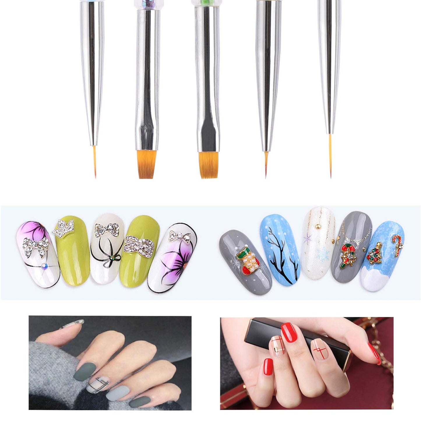 Nail Art Brushes 5 Pcs Double Ended Fine Nail Liner Brush Dotting Pen Nail Gel Polish Detail Drawing Tools Beauty & Personal Care Beauty Max