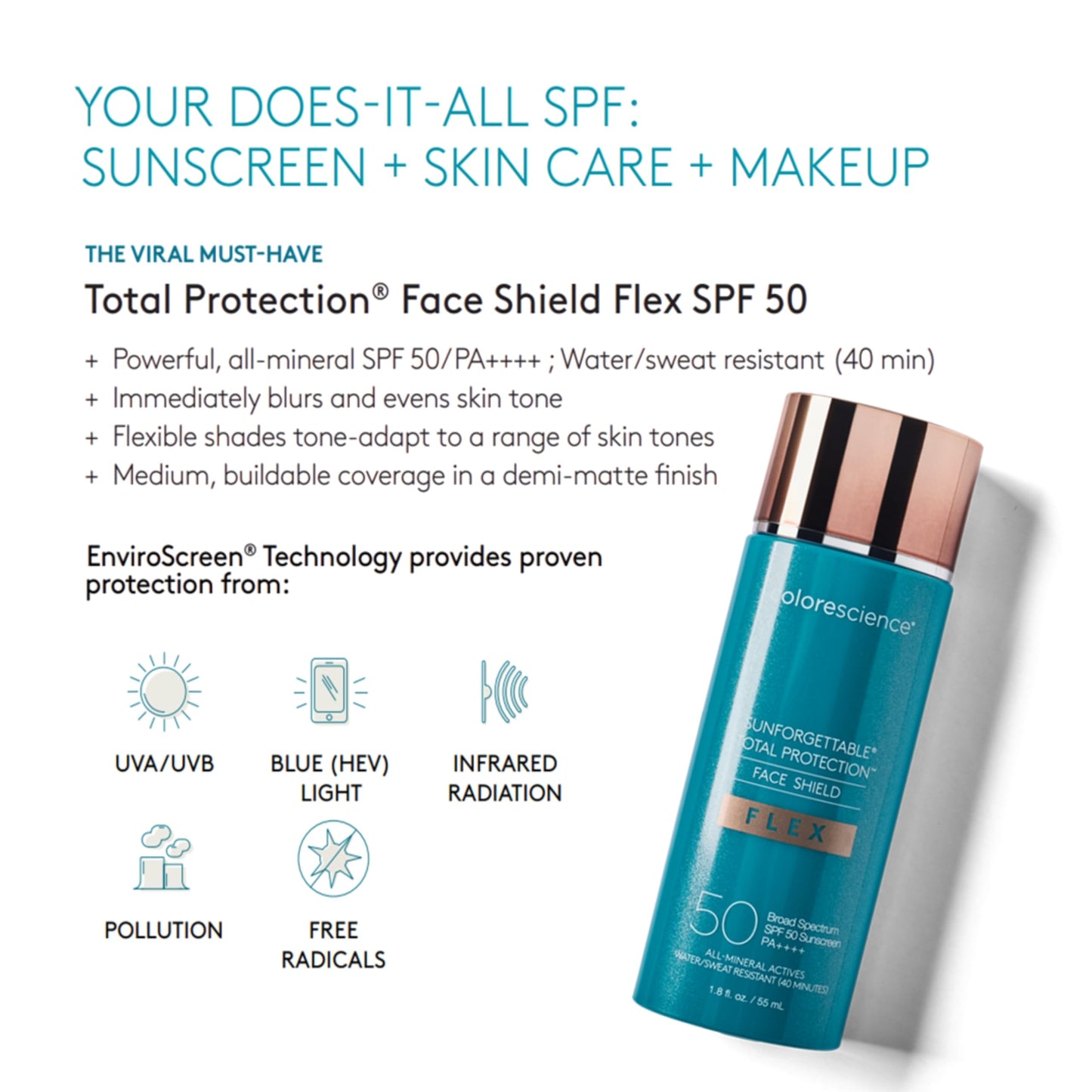 Colorescience Total Protection Face Shield Flex SPF 50, Zinc Oxide Formula, Fair, 1.8 fl. oz (Pack of 1) Beauty & Personal Care Colorescience