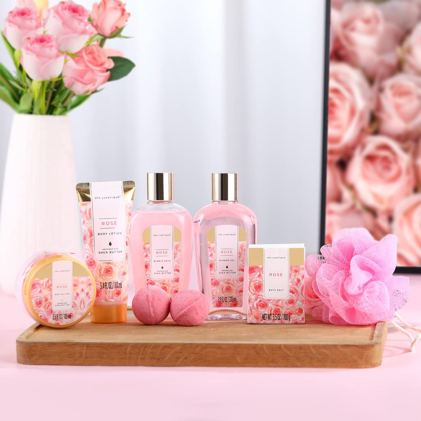 spa luxetique Gift Set For Women, Bath Sets for Women Gift, 8 Pcs Rose Spa Basket Includes Bubble Bath, Shower Gel, Body Lotion, Mom Birthday Gifts Beauty & Personal Care spa luxetique