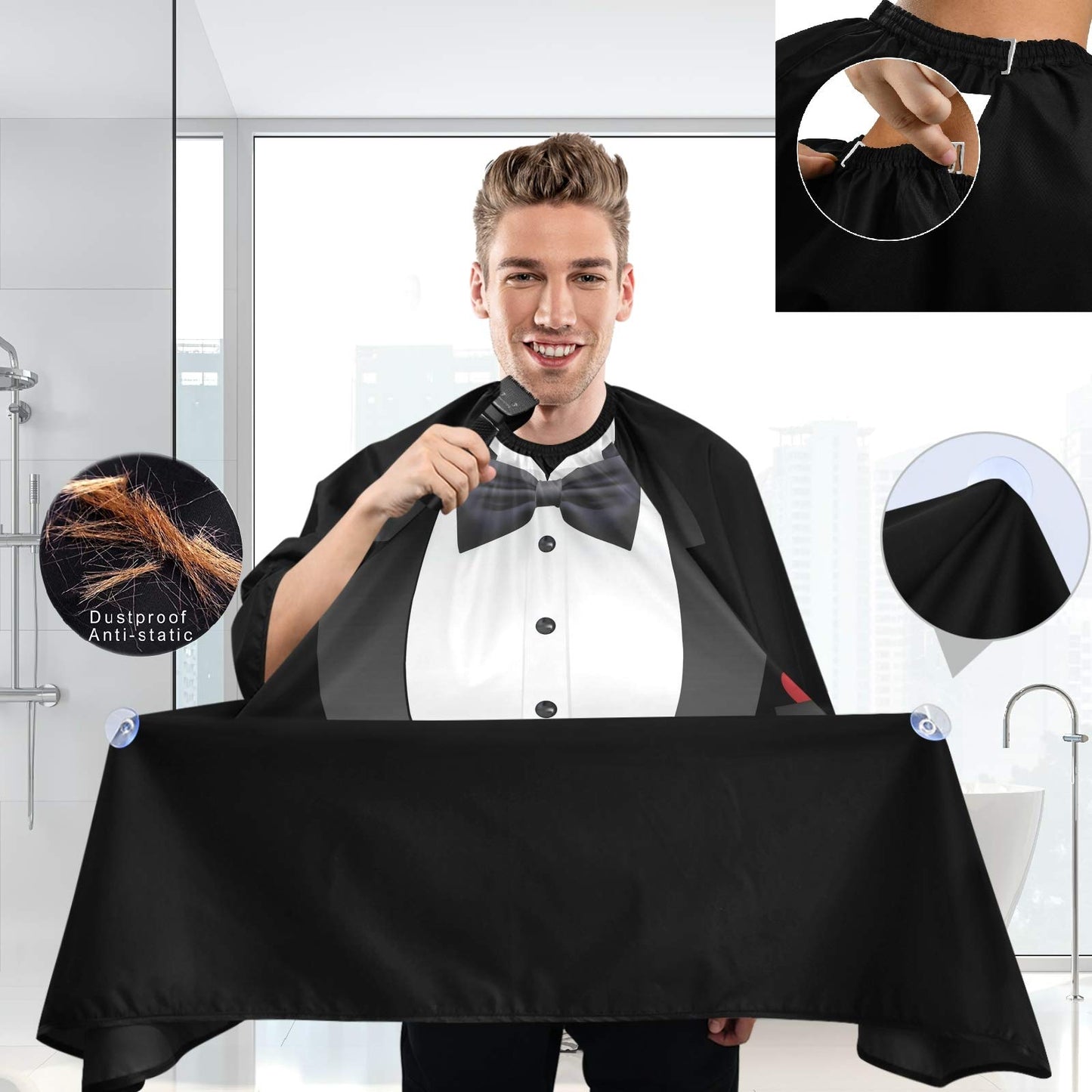 visesunny Tuxedo With Bow Tie Barber Cape Anti-Static Hair Cutting Cape with Snap Closure Professional Salon Polyester Beard Shaving Bib Beauty and Personal Care visesunny