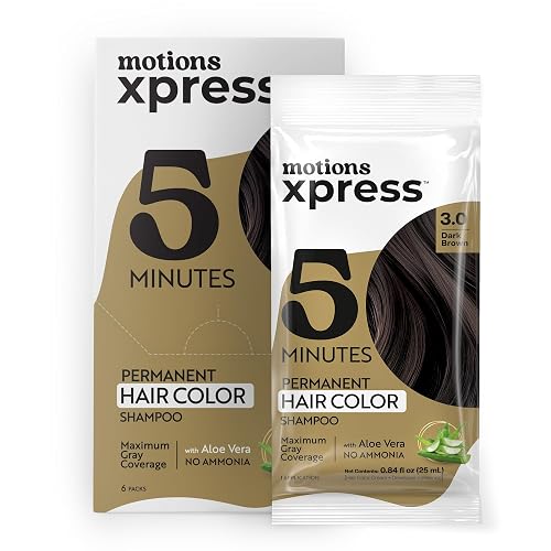 Motions Xpress Permanent Hair Color Shampoo Dark Brown - 5 Minute Color, Gray Coverage, Ammonia Free, Deep Shine Hair Dye Shampoo, 0.84 Oz Beauty & Personal Care Motions