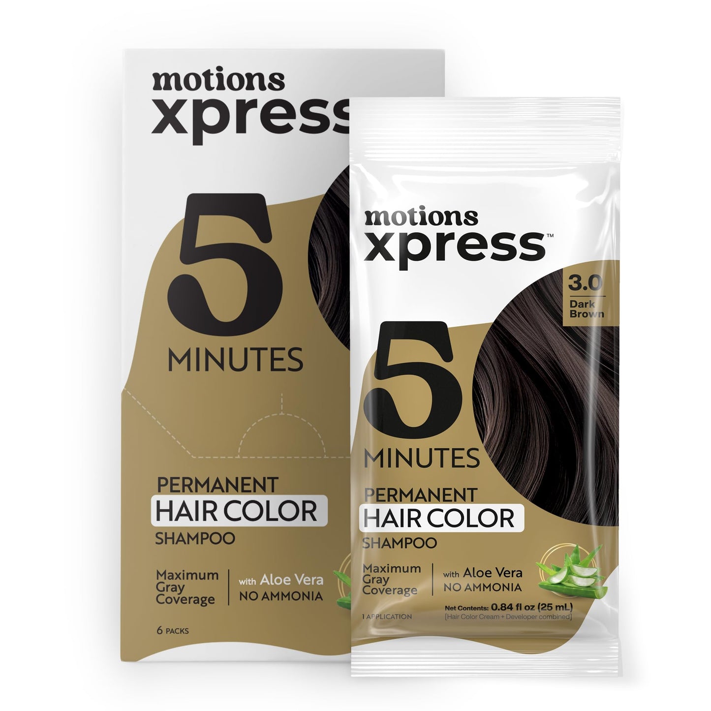 Motions Xpress Permanent Hair Color Shampoo Dark Brown - 5 Minute Color, Gray Coverage, Ammonia Free, Deep Shine Hair Dye Shampoo, 0.84 Oz Beauty & Personal Care Motions