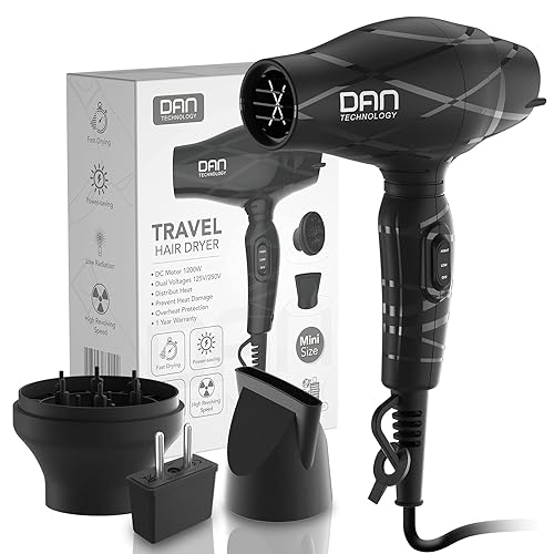 Portable Mini Blow Dryer with Concentrator&Diffuser, with Nozzle Attachment Ceramic,Lightweight Travel Hair Dryer, 2 Heat Settings Beauty & Personal Care DAN Technology
