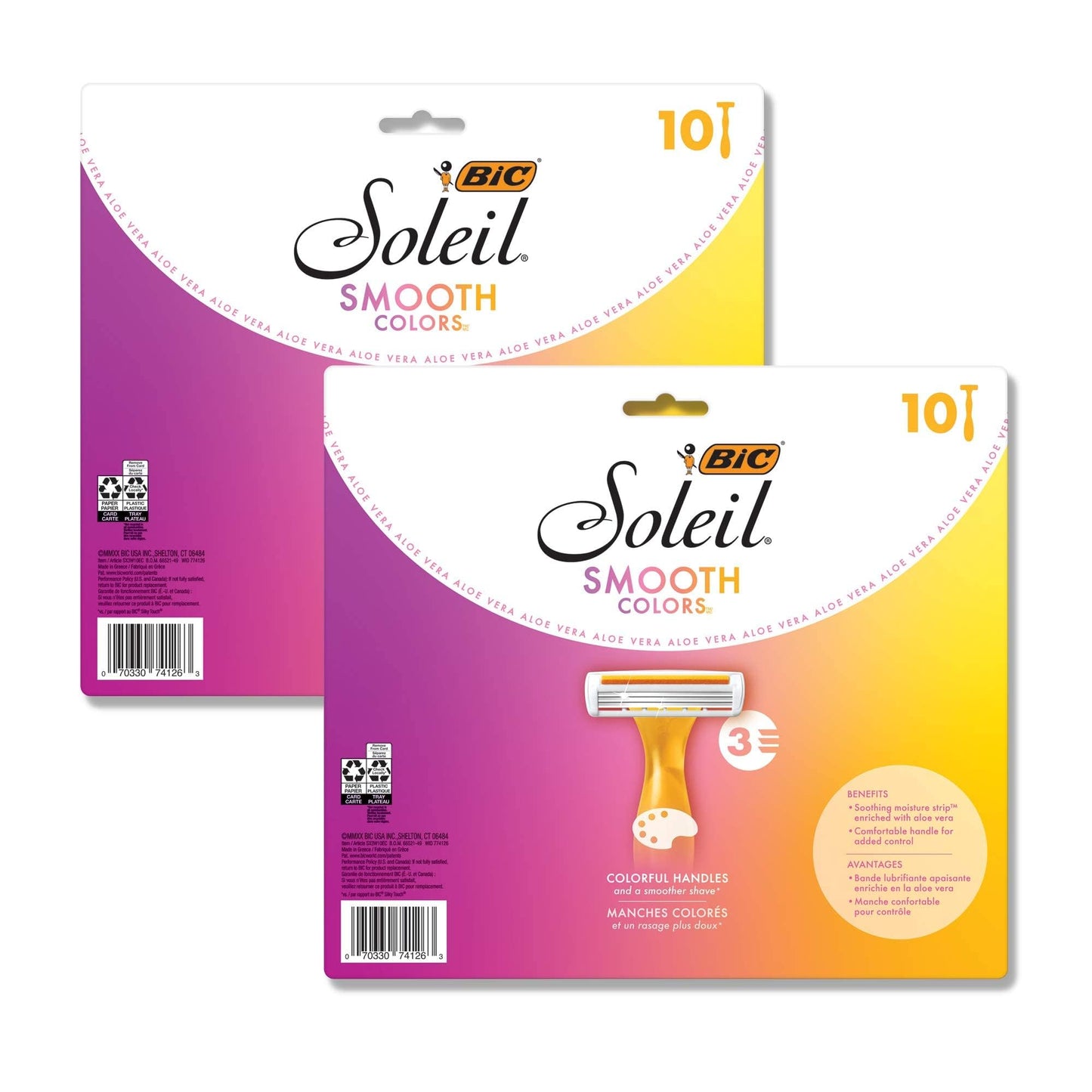 BIC Soleil 3 Colors Women's Disposable with 3 Blade Razors, Anti-Slip Grip and Soothing Moisture Strip, 20-Pack Beauty and Personal Care BIC