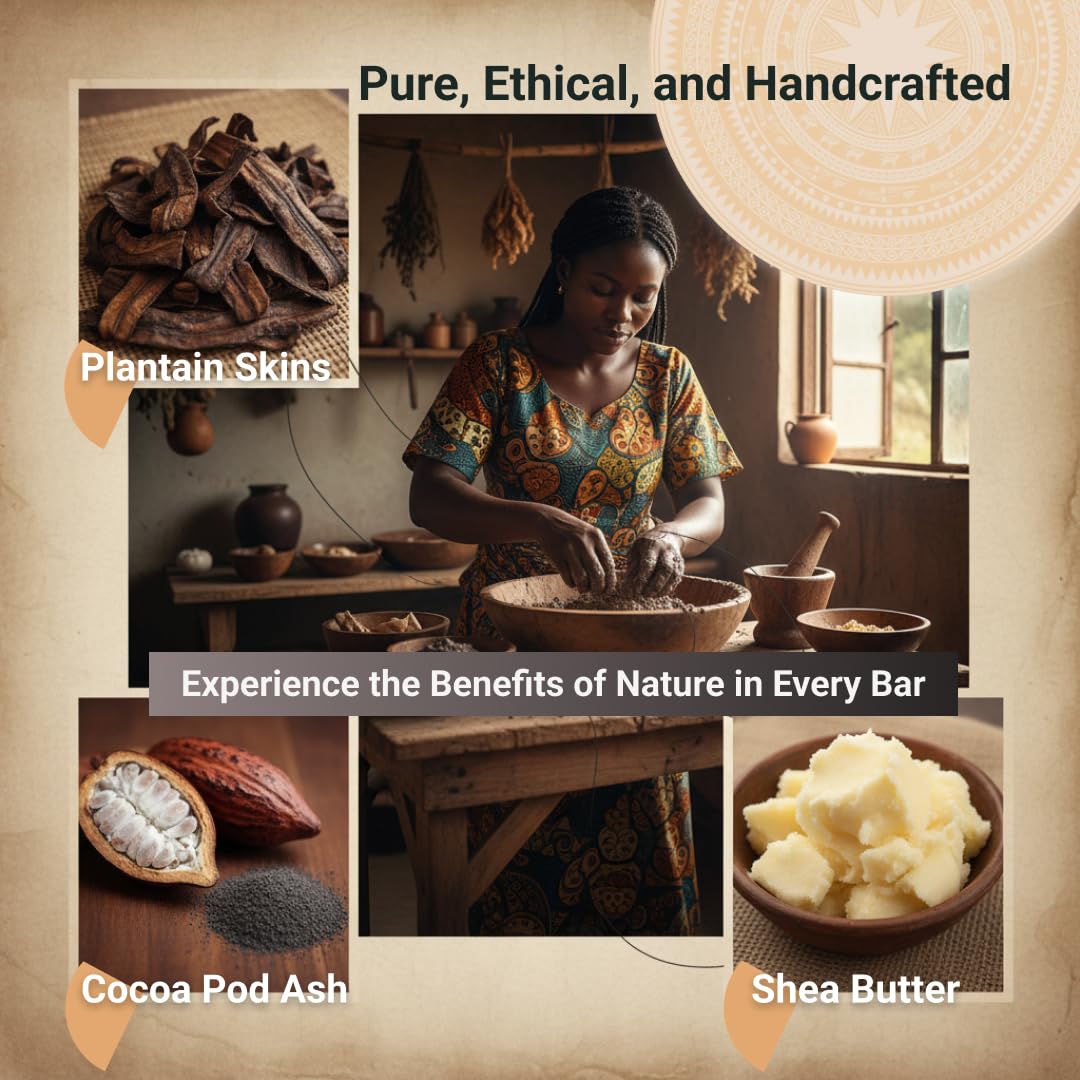 Nubiana Raw African Black Soap Bar 8 oz, Pure Natural 100% Authentic Black African Soap Handmade in Ghana with Unrefined Shea Butter, Cocoa Pod Ash Beauty & Personal Care Nubiana