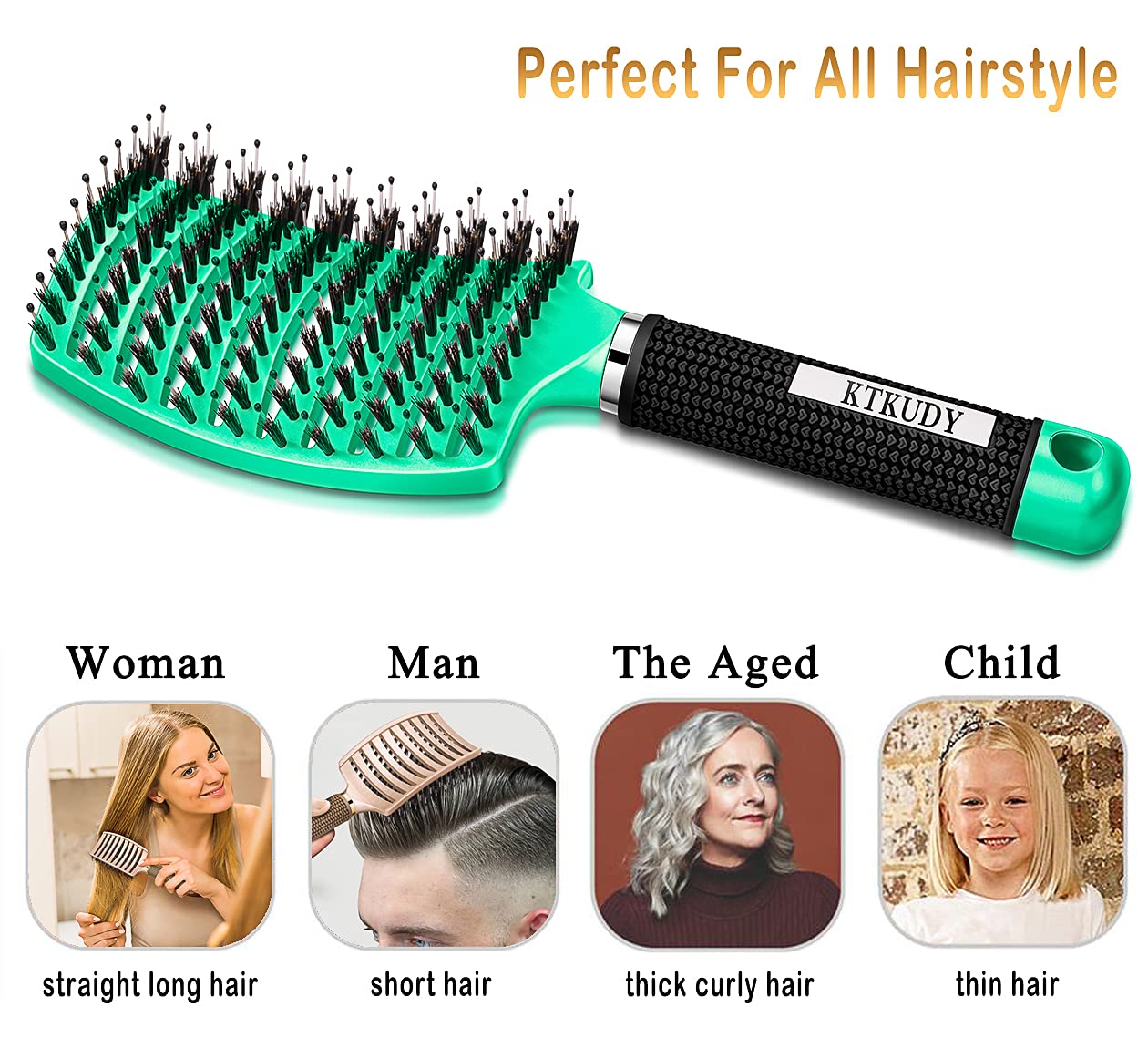 KTKUDY Detangling Brush Boar Bristles Hairbrush Make Hair Shiny & Healthier Curved and Vented Detangler Brush for Women Men Kids Wet & Dry Hair (Light Beauty & Personal Care KTKUDY